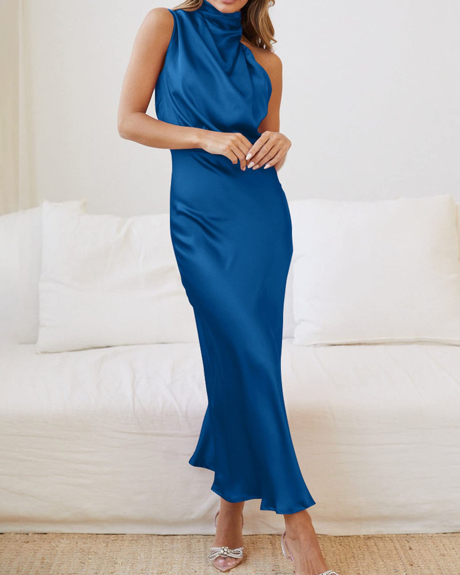 BTFBM Women's Sleeveless Cocktail Dress with Mock Neck & Keyhole Detail - Elastic High Waist Evening Gown for Wedding Guest, Party, Prom & Formal Occasions