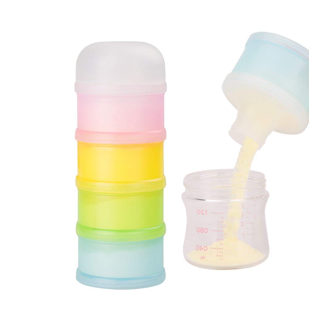 BPA-Free Twist-Lock Stackable Formula Dispenser - 4 Layer Leak-Proof Baby Powder Container & Snack Storage for Travel, Daycare, and On-the-Go Feeding (4 Compartments)