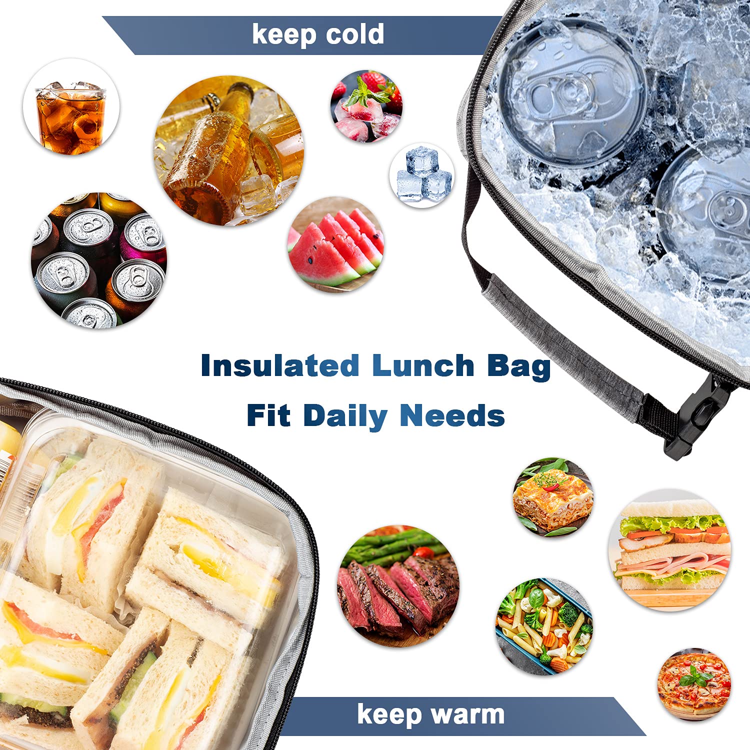 Insulated Lunch Box for Adults - Durable Reusable Lunch Bag with Thermal Protection, Leakproof Tote for Men & Women (Gray) - Perfect for Office, School, Picnics & Outdoor Activities