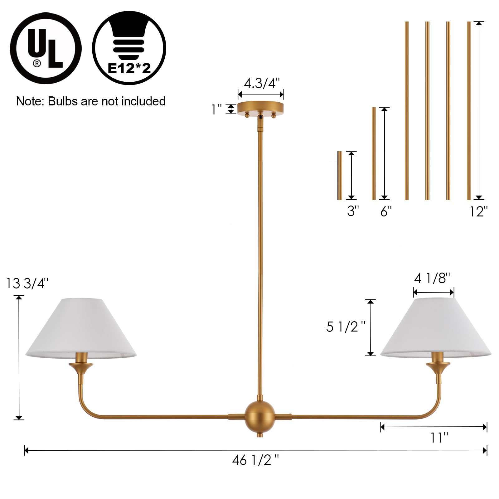 Modern Gold Linear Chandelier with Off-White Fabric Shade - Rustic Pendant Lighting for Dining Room & Kitchen Island - Perfect for Farmhouse, Industrial & Contemporary Home Decor