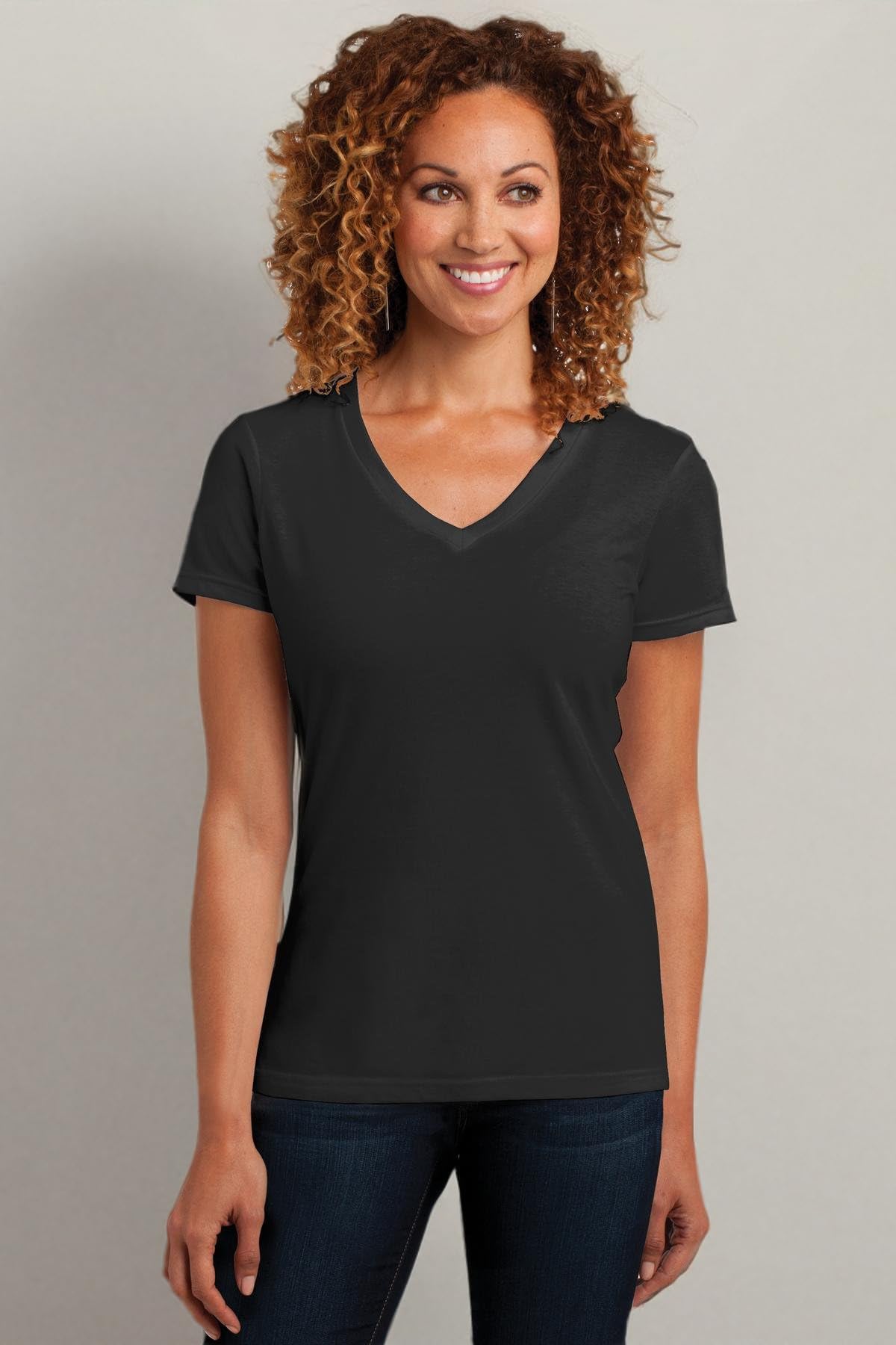 District Made Women's Perfect Blend V-Neck T-Shirt - Soft Cotton Casual Tee for Everyday Wear, Large, Black | Perfect for Work, Weekend Outings & Layering