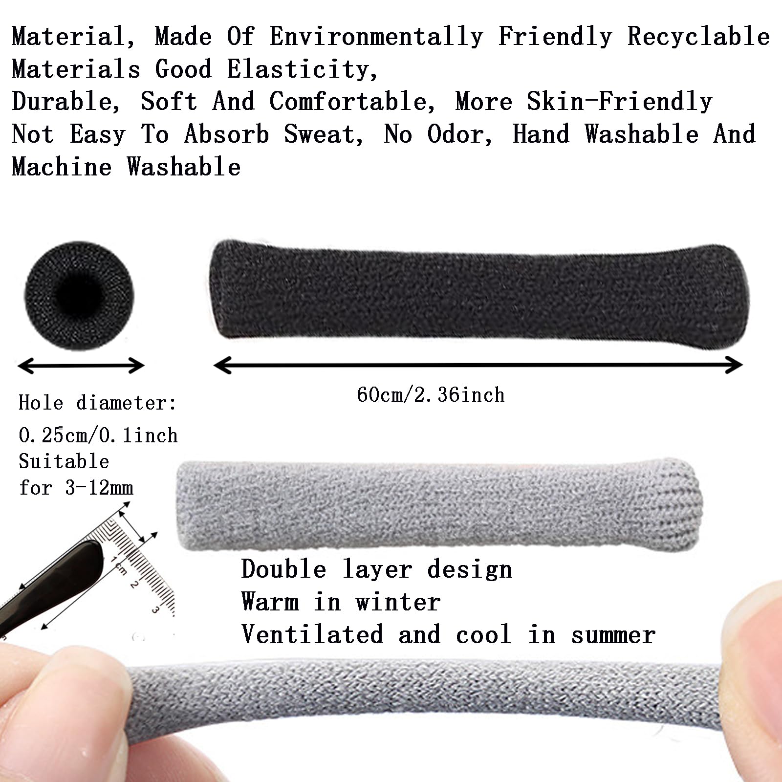 Upgraded Soft Knit Cotton Eyeglass Ear Cushions - Anti-Slip Temple Tips & Retainers for Glasses & Sunglasses (2 Black + 2 Gray Pairs) - Comfortable Eyewear Accessories for Work, Reading & Outdoor Activities