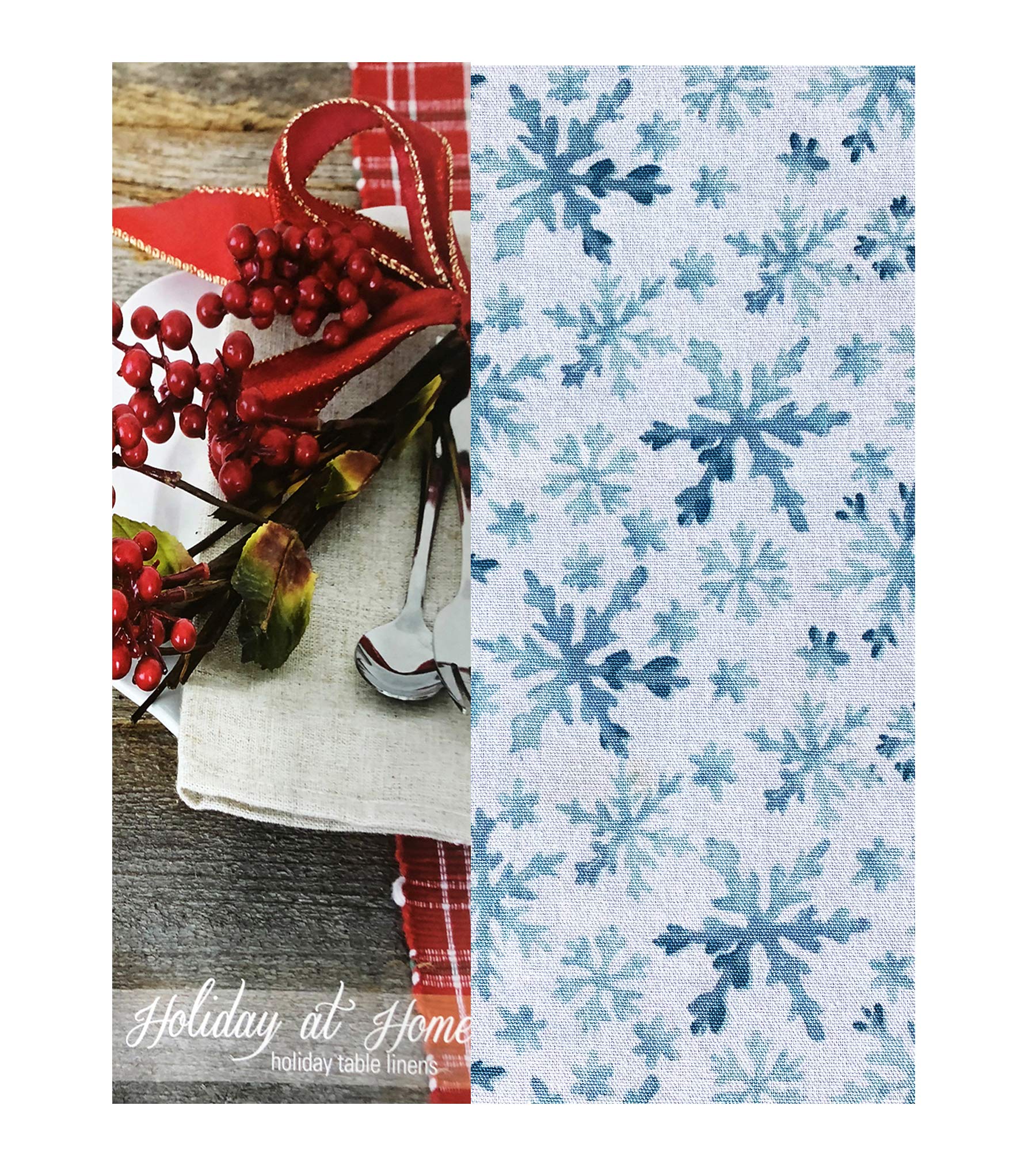 Lintex Frozen Blue Snowflakes Cotton Christmas Fabric Placemats - Set of 4, Blue and White Winter Holiday Snowflake Design, Easy Care Cotton Table Mats for Festive Dining, Holiday Parties & Cozy Home Decor