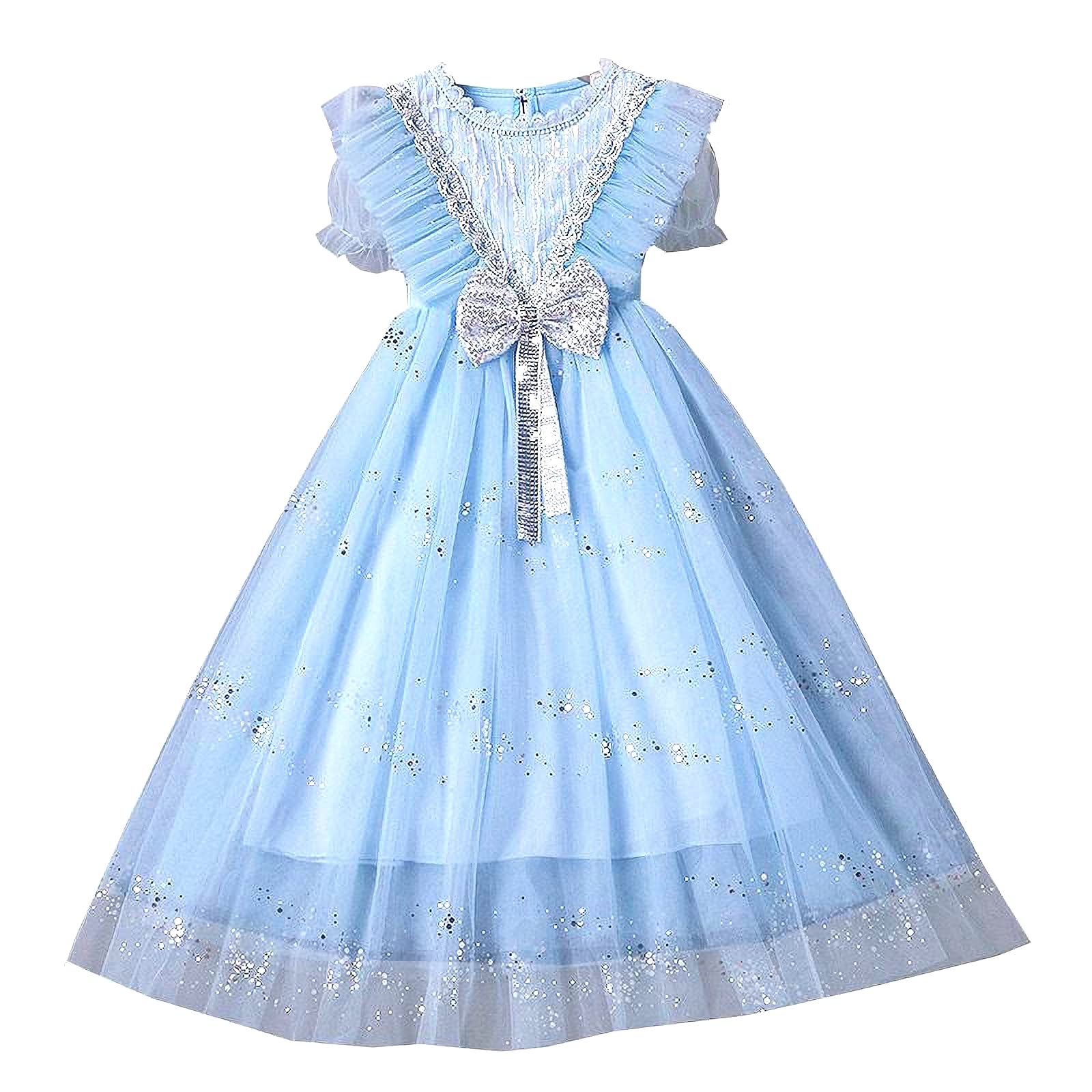 Aisha Princess Dress for Girls - Frozen Mesh Birthday Party Dress in Spring Blue | Kids Costume for Halloween, Christmas & Dress-Up Play