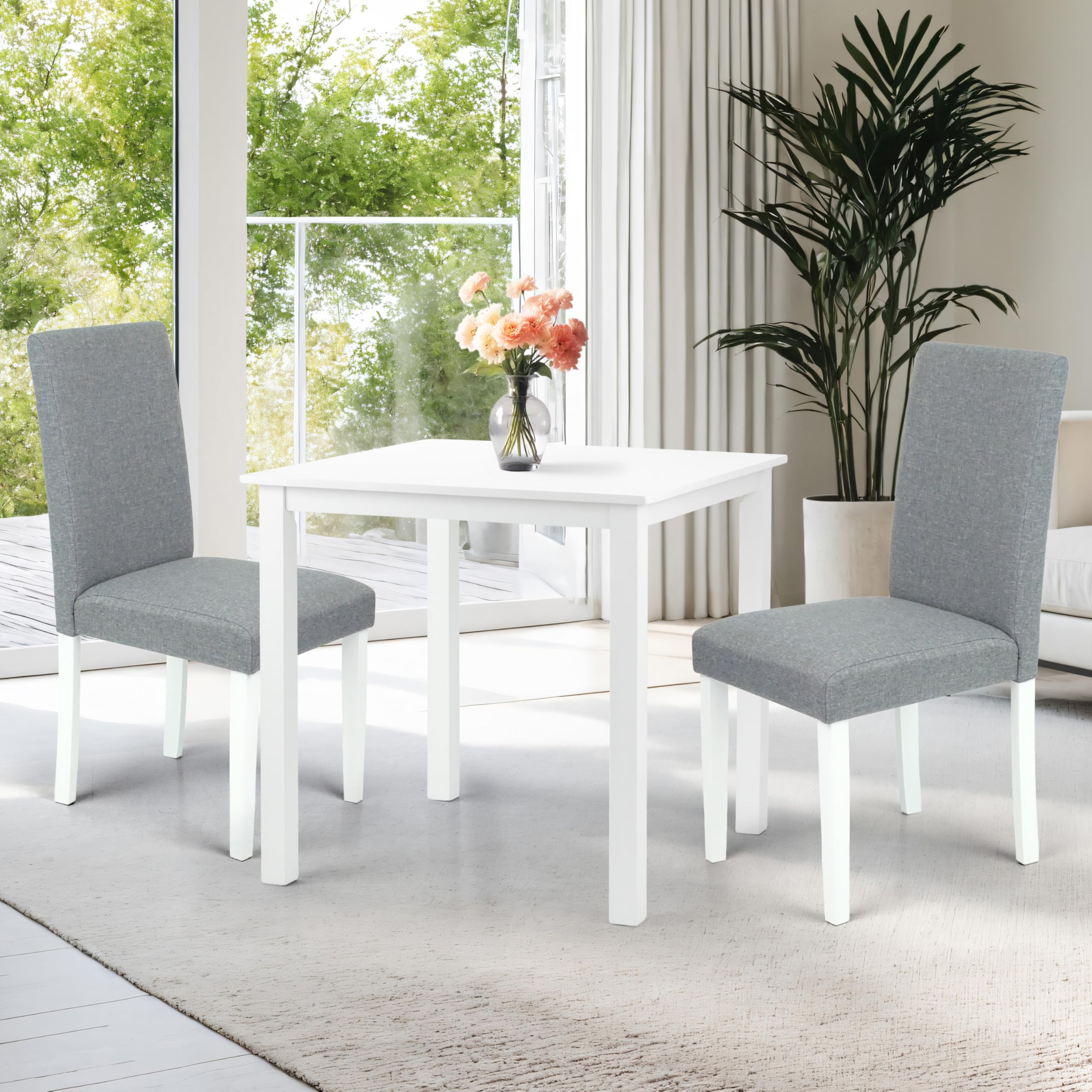 Modern White Solid Wood Square Dining Table - Contemporary Kitchen Table for Small Spaces, Breakfast Nook & Apartment Dining | Durable & Stylish Home Furniture