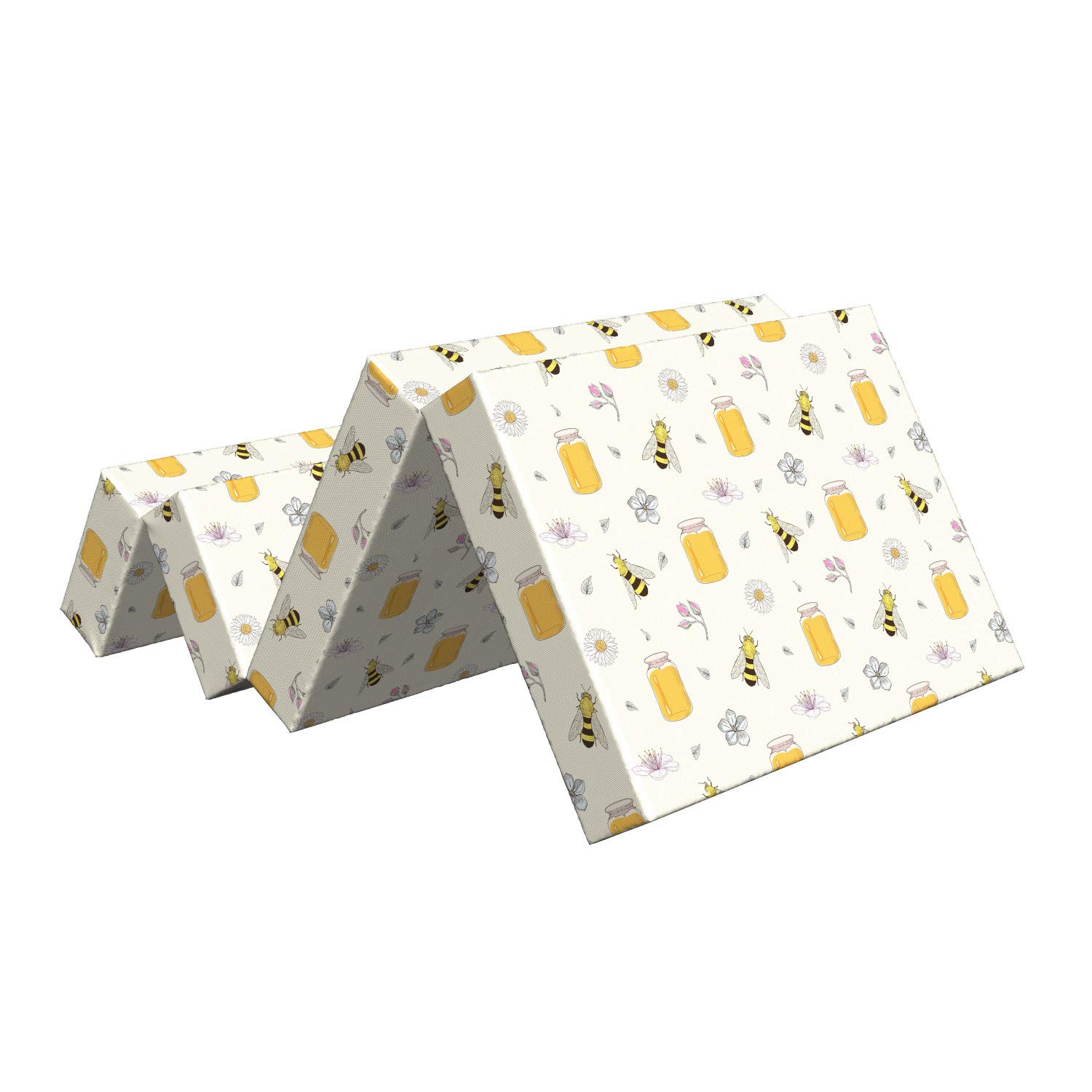 Ambesonne Bee Print Foldable Mattress - Honey Jars, Insects & Floral Design, 74.8