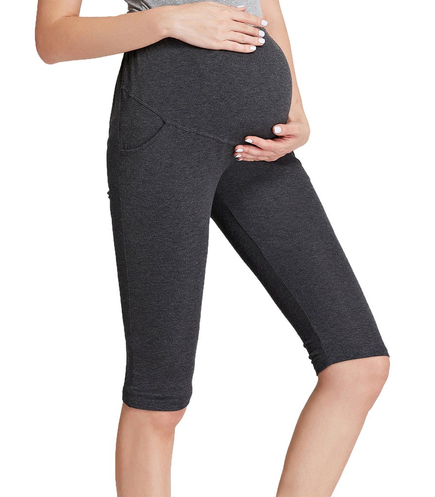 Liang Rou Maternity Belly Support Mini-Ribbed Stretch Cropped Leggings - Comfortable Pregnancy Leggings for Women, Postpartum Support, Yoga & Everyday Wear