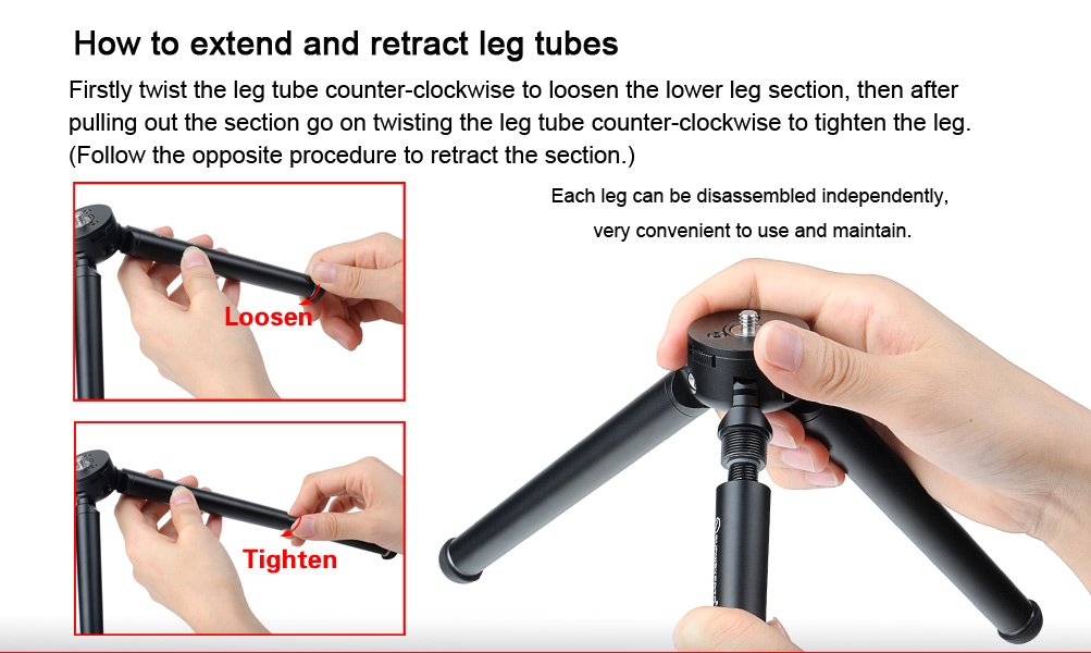SUNWAYFOTO T1A20D-T Compact Aluminum Tabletop Tripod with XB-28 Low Profile Ball Head - 2-Section Adjustable Mini Tripod for DSLR Camera, Smartphone, Webcam - Perfect for Travel, Vlogging, Home Office & Desktop Photography