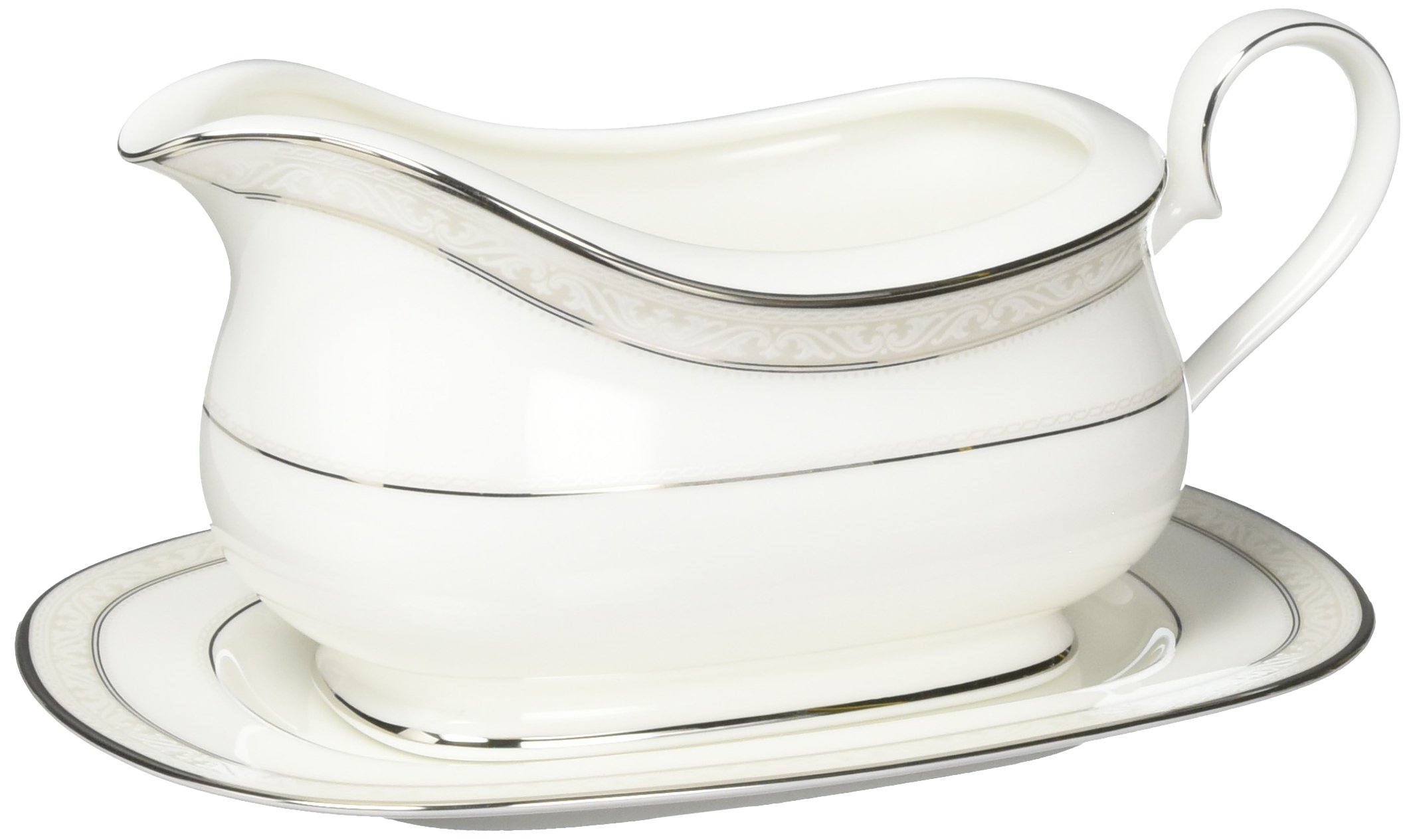 Noritake Montvale Platinum 2-Piece Gravy Boat with Tray - Elegant Serving Set for Thanksgiving, Dinner Parties & Holiday Entertaining