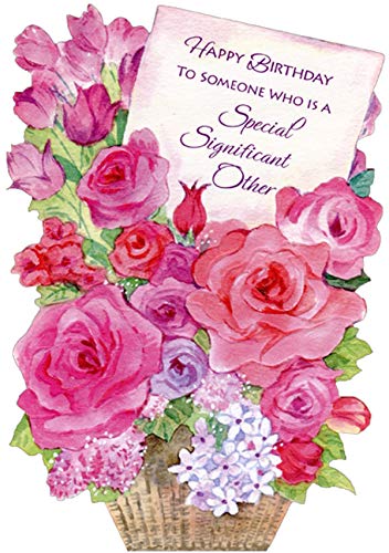 Elegant Pink Floral Basket Die-Cut Birthday Card for Wife, Girlfriend & Loved Ones - Perfect for Anniversaries, Valentine's Day & Romantic Occasions