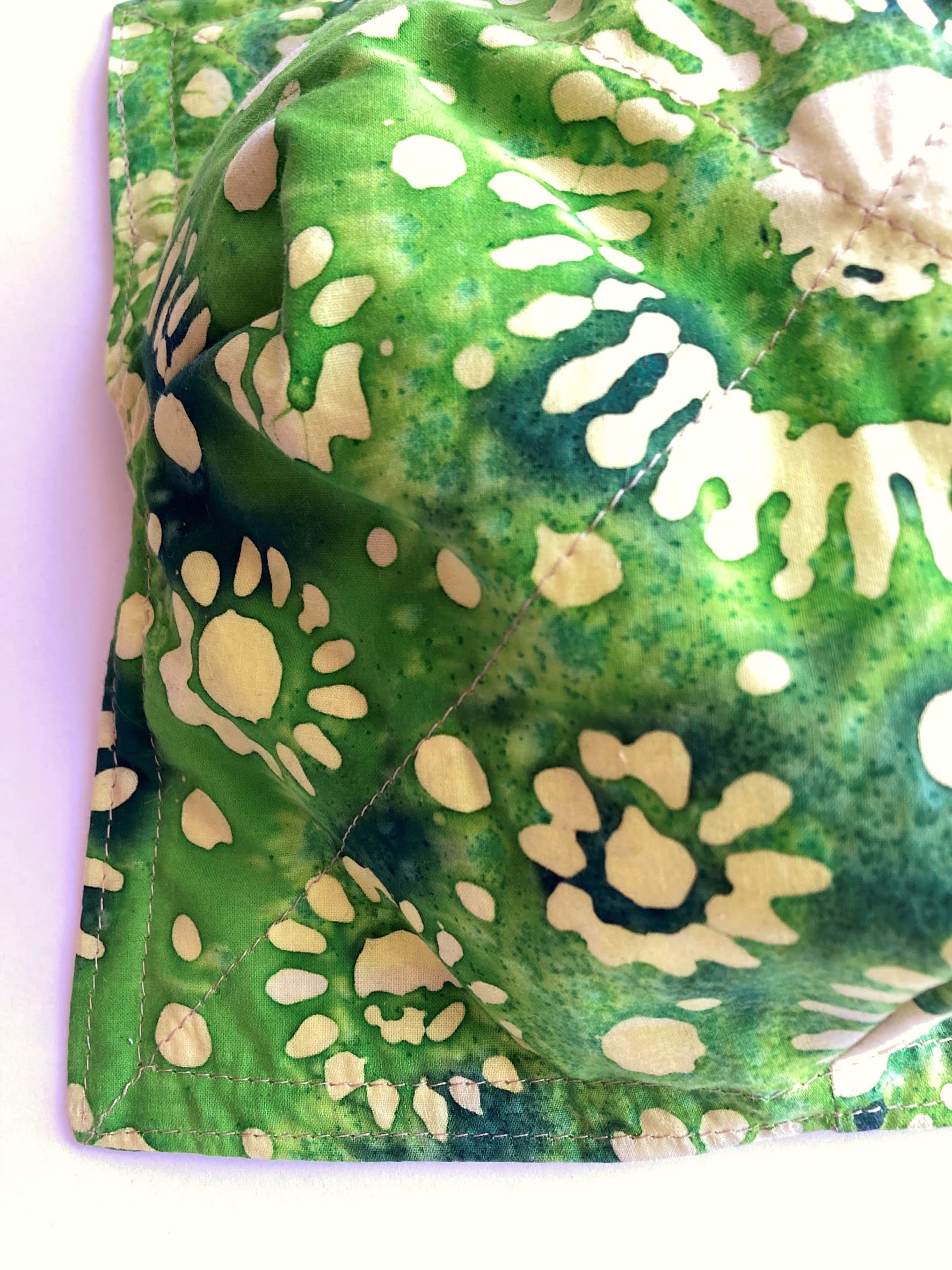Set of 2 Batik Print Cotton Bowl Cozies - Microwave & Oven Safe Hot Pads for 8 Inch Bowls - Green with Pale Yellow - Perfect for Serving Hot Soups, Stews, and Desserts