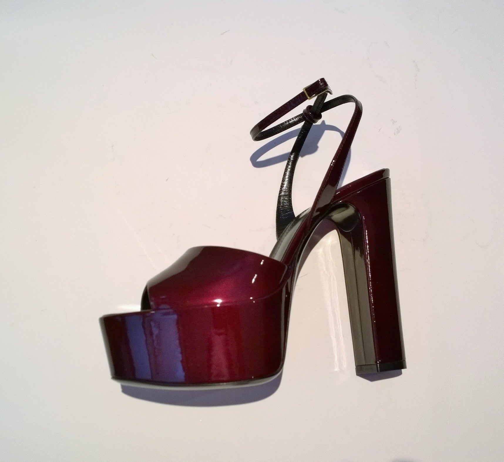 Saint Laurent Jodie Sparkly Burgundy Patent Leather Platform Heels Sandals for Women - Perfect for Parties, Weddings & Evening Events