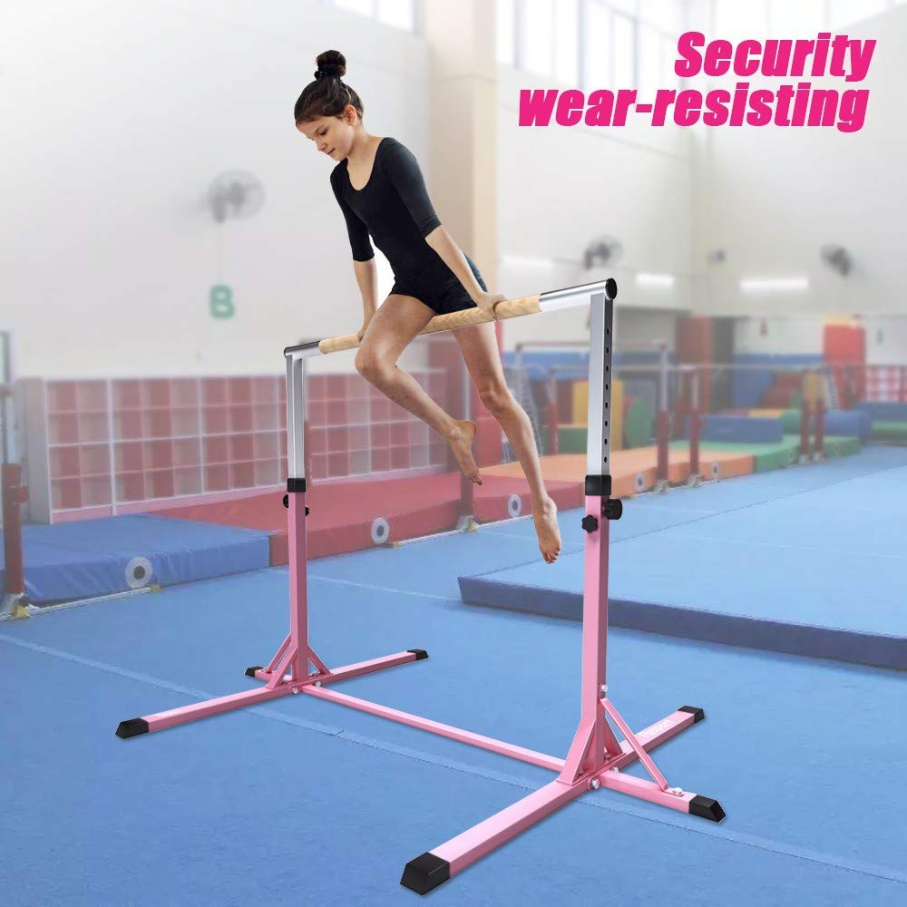 FBSPORT Adjustable Height Gymnastics Bar for Kids with Rings - Junior Training Kip Bar, Horizontal Monkey Bars for Home Gym - Perfect for Indoor Playroom, Backyard Training & Children's Gymnastics Practice