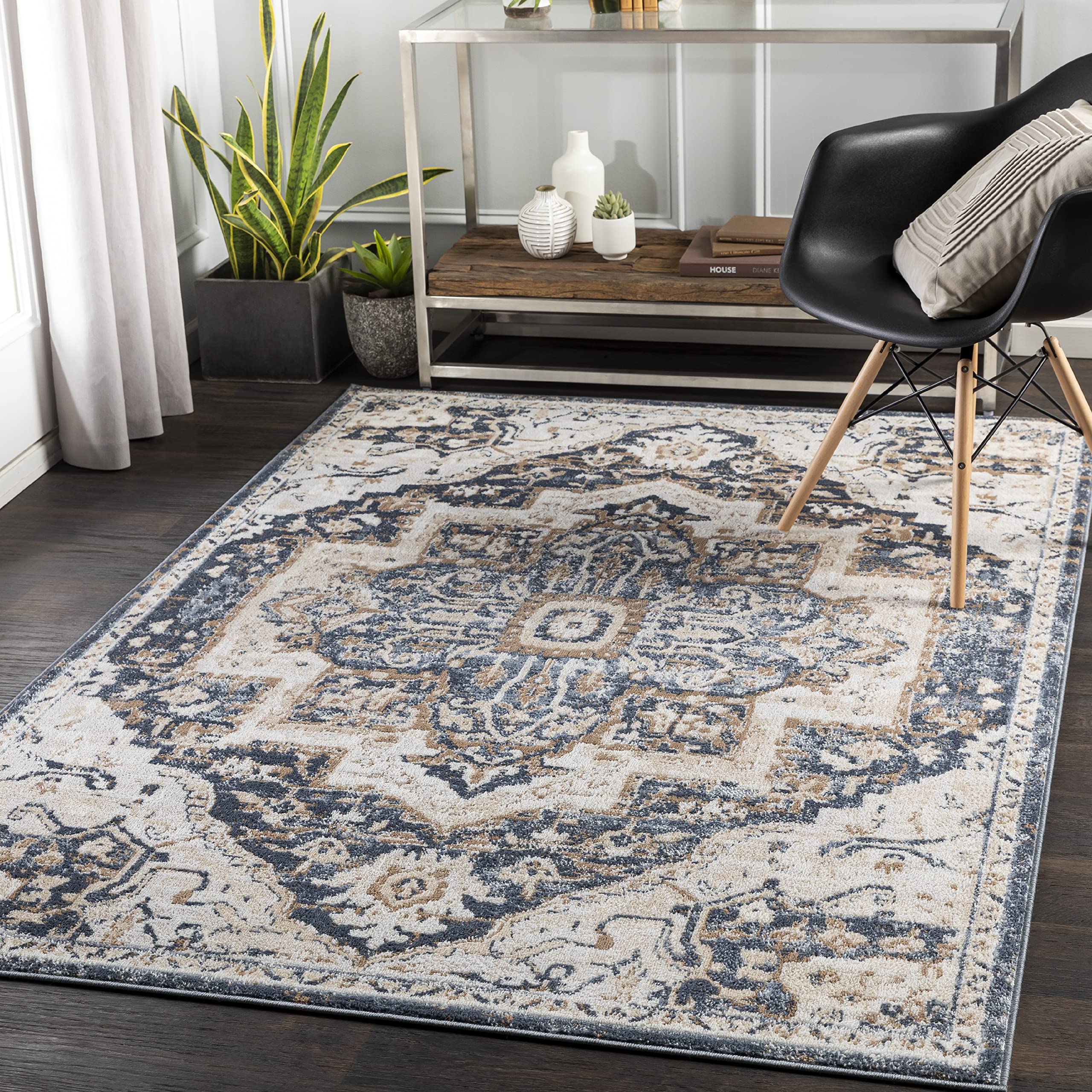 Mark&Day Traditional Navy Area Rug 8x10 - Soft Barlage Design in Brown, Gray & Beige - Perfect for Living Room, Bedroom or Kitchen Decor (7'9