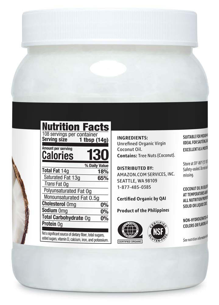 Happy Belly Organic Virgin Coconut Oil, Unrefined, Cold-Pressed, 54 fl oz (1 Pack) - Perfect for Cooking, Baking, Skin & Hair Care, Keto & Paleo Diets