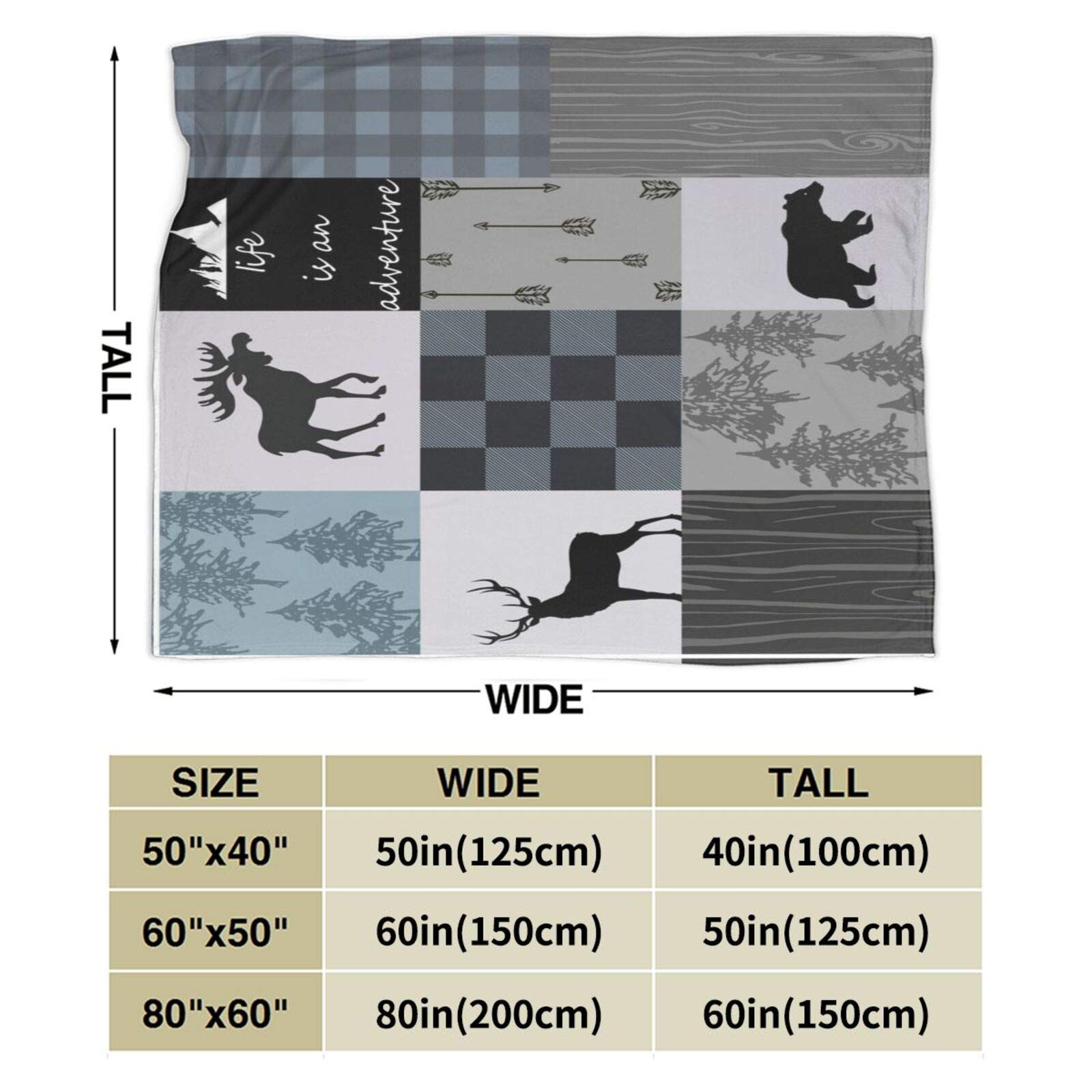 Rustic Lodge Bear Moose Fleece Throw Blanket - Ultra Soft Adventure Tartan Plaid Thermal Blanket for Home, Office, Camping & Car - Cozy Gift for Noon Break & Outdoor Adventures