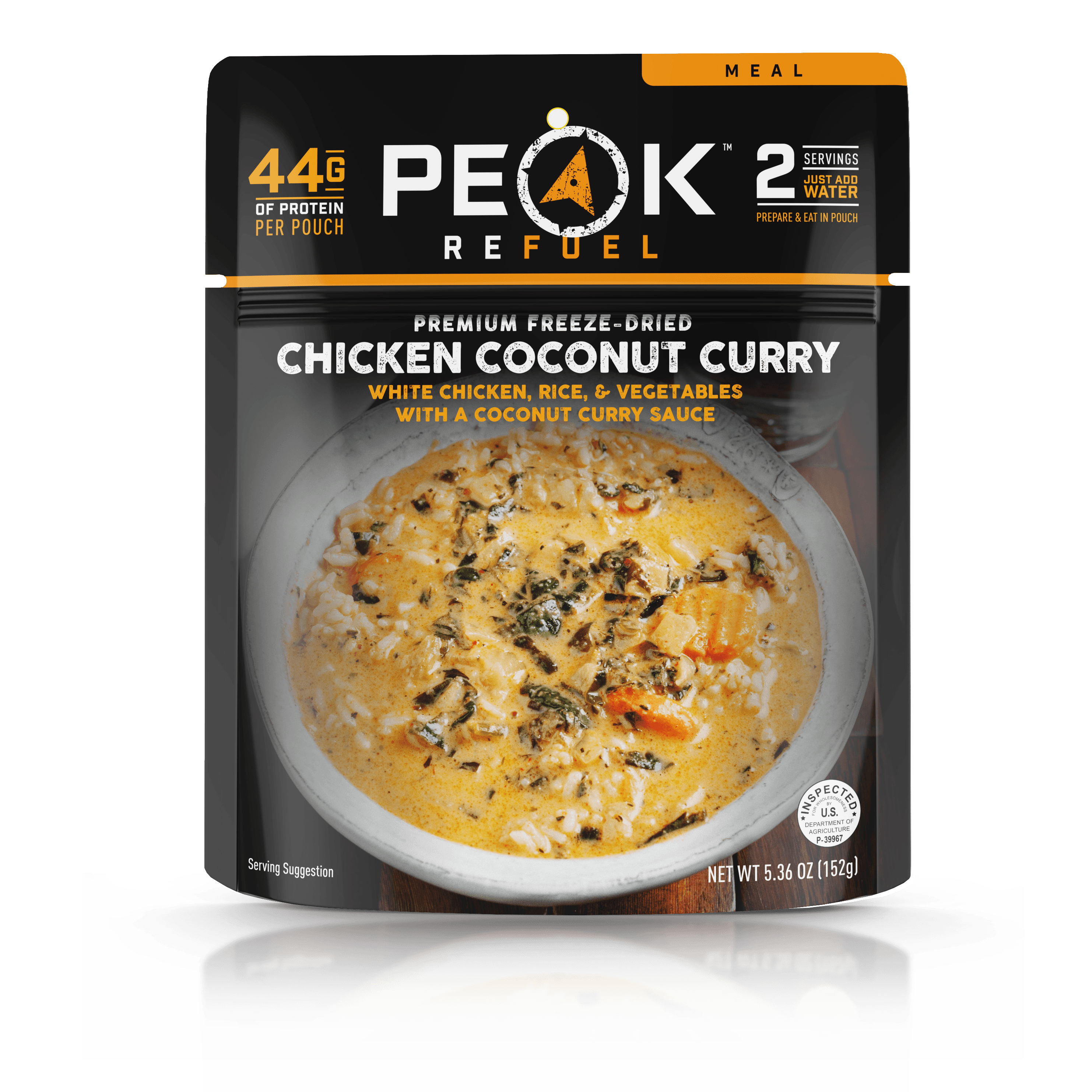 Peak Refuel Chicken Coconut Curry Freeze-Dried Meal - High Protein Backpacking & Camping Food for Outdoor Adventures