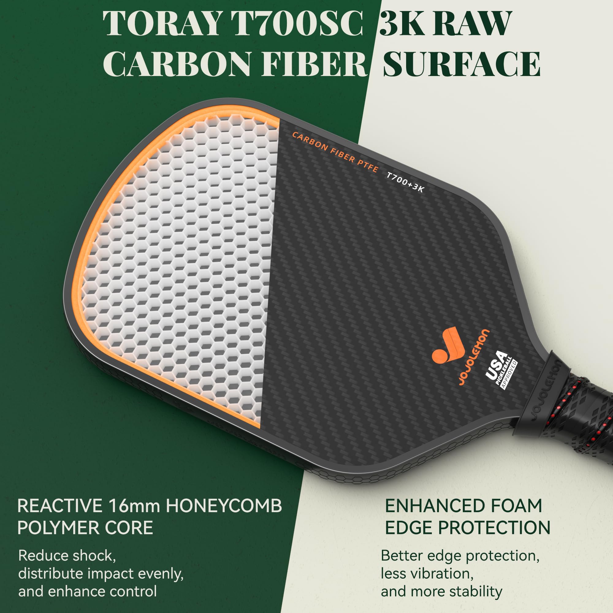 **Premium Carbon Fiber Pickleball Paddles - 16mm Shark Power Polymer Core for Ultimate Spin & Control | Perfect for Competitive Play & Outdoor Pickleball Games**