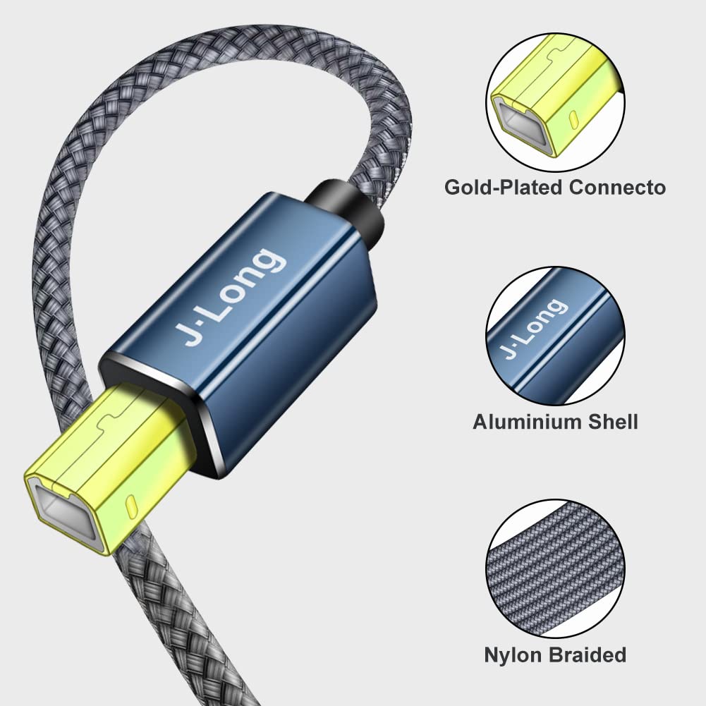 Braided USB C to USB B Printer Cable - High Speed 6M for HP, Brother Printers & Android Phones - Office & Home Use