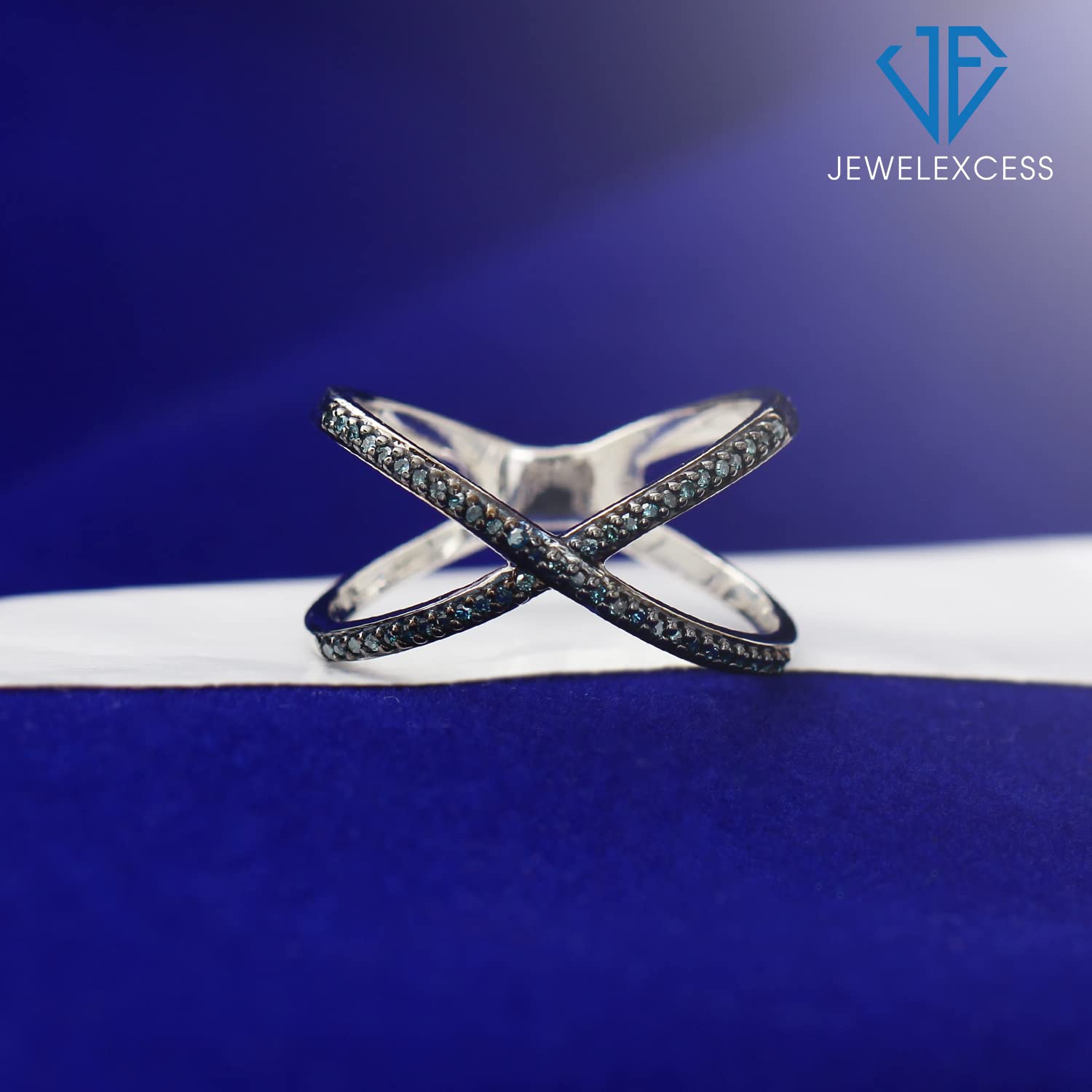 Sterling Silver Criss Cross Ring with 1/7 Carat Blue Diamond - .925 Hypoallergenic X Ring for Women | Elegant Jewelry Gift for Anniversary, Valentine's Day & Special Occasions