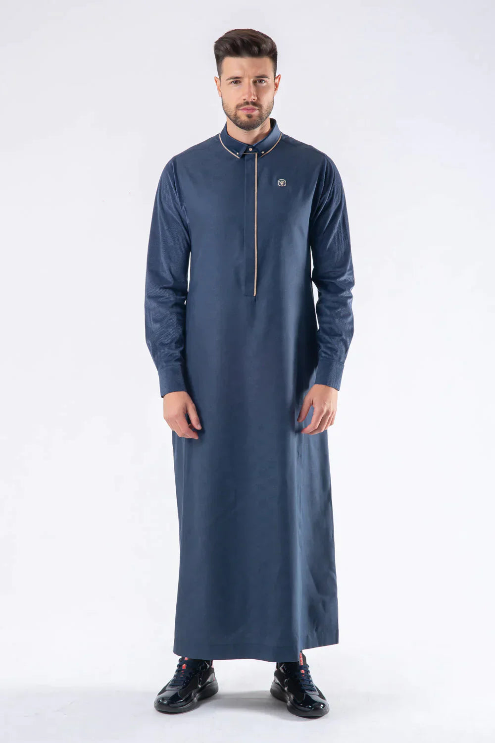 KDR2418 Al Ameer Boys Thobe Jubba - Premium Dark Denim Blue Islamic Robe for Kids | Perfect for Eid, Ramadan & Mosque Prayers