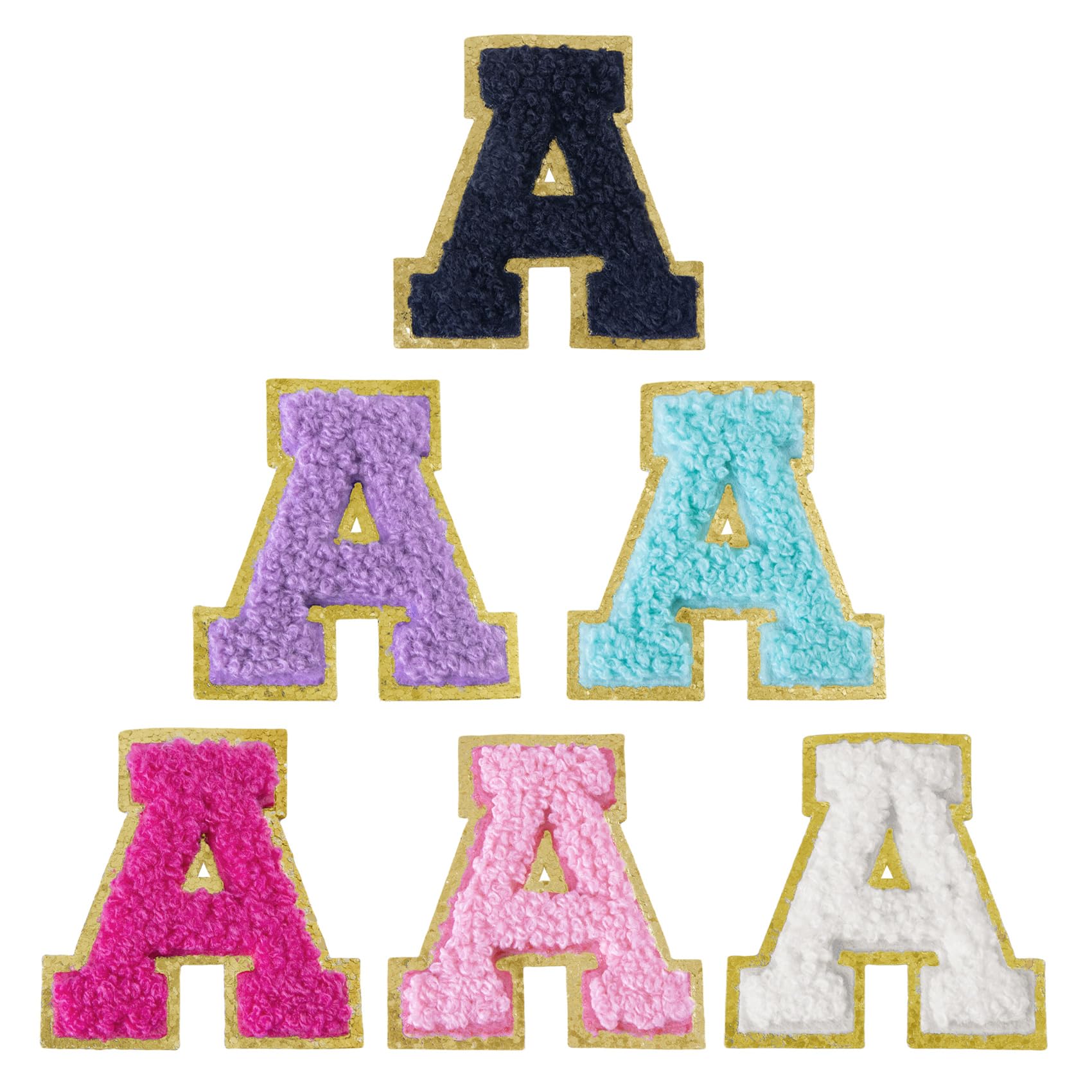6 Pcs Self-Adhesive Chenille Letter Patches for Bags & Clothes - 2 Inch Preppy Varsity Style Iron-On Letters - Large Decorative Stickers for Laptop, Phone Case, Fridge, Hats & DIY Crafts - Perfect for School, Sports & Home Decor