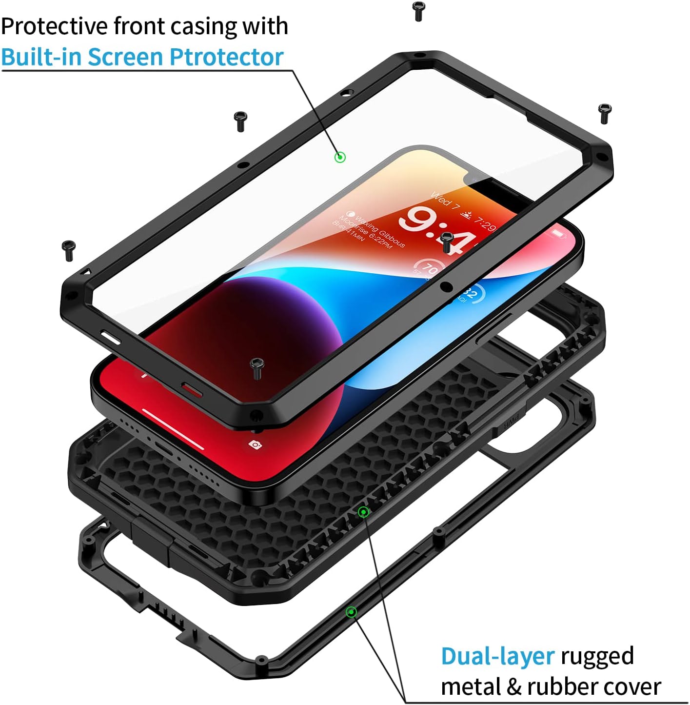 Premium Shockproof Metal Case for iPhone 14 Plus (6.7 inch) - Heavy Duty Protection, Sleek Black Design - Perfect for Outdoor Adventures, Travel & Everyday Use