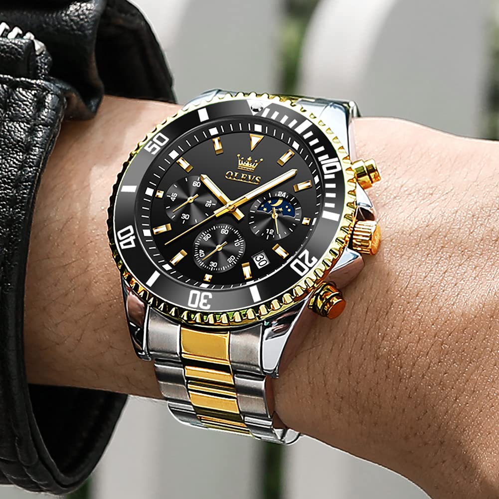 OLEVS Men's Big Face Stainless Steel Waterproof Date Analog Quartz Watch - Fashion Business Wristwatch for Men - Perfect for Office, Formal Events & Daily Wear