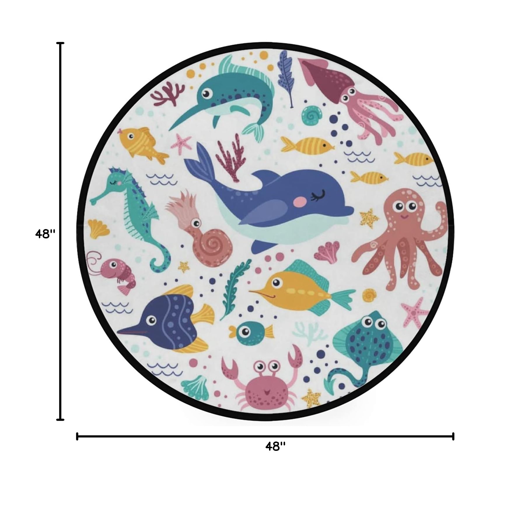 Vantaso 4ft Kids Round Play Mat - Soft Foam Non-Skid Ocean Animals Rug with Dolphin, Octopus & Fish Design for Nursery, Bedroom & Playroom | Perfect for Toddler Playtime, Learning & Floor Activities