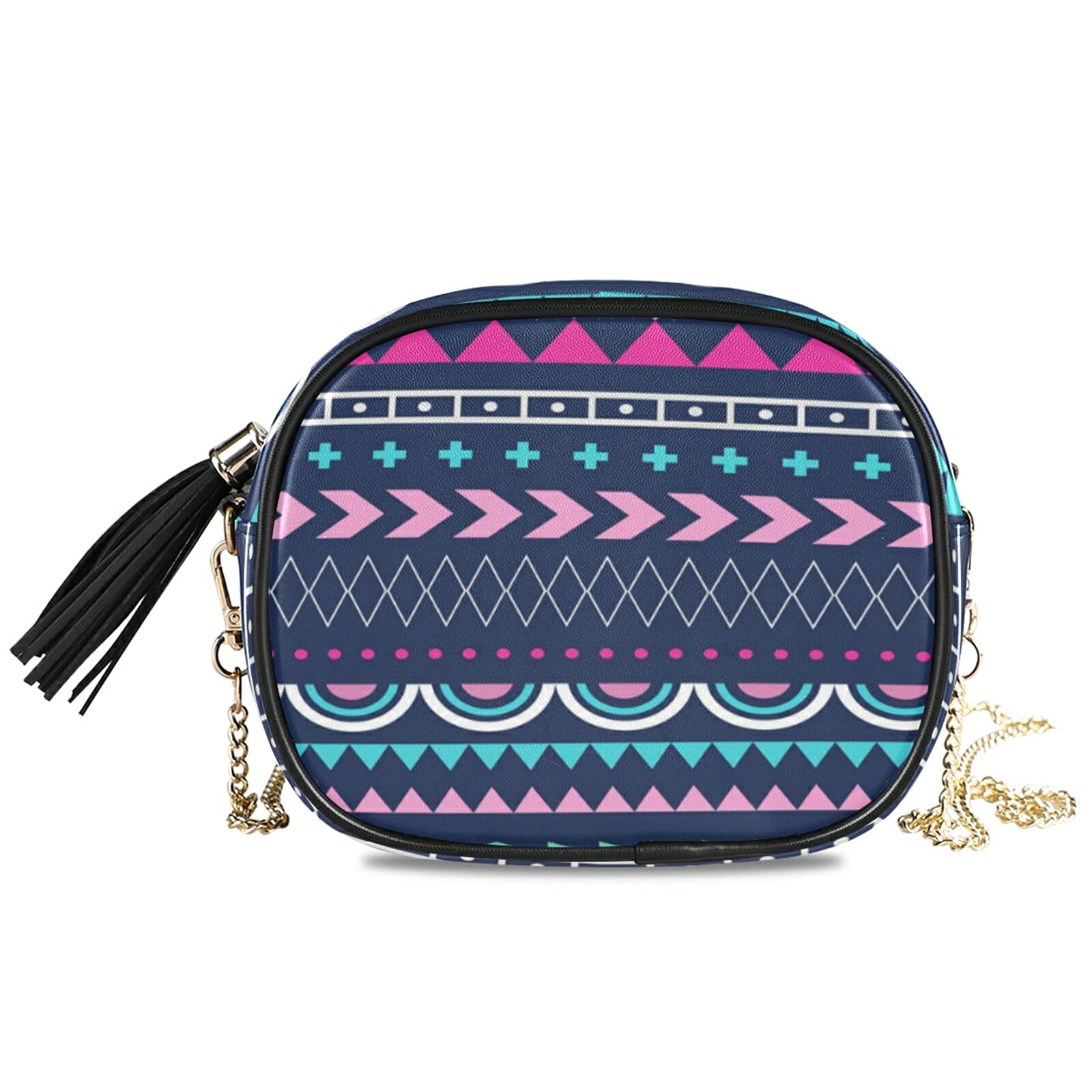 Women's Leather Crossbody Bag - Bohemian Floral Striped Rainbow Shoulder Purse with Adjustable Strap for Travel, Makeup & Daily Use | Small Cosmetic Pouch for Phone, Wallet & Essentials