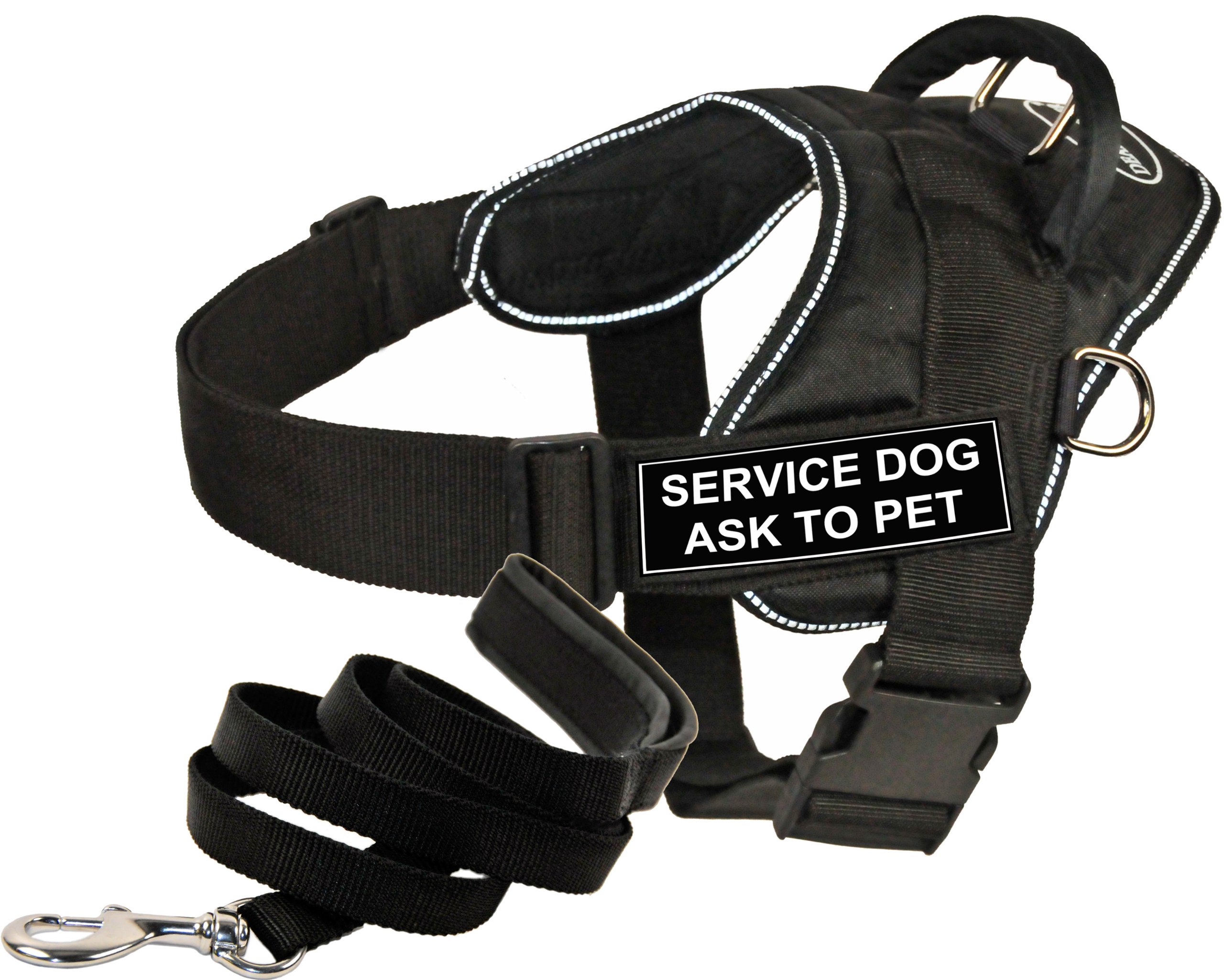 Dean & Tyler DT Fun Works Harness - 6-Feet Padded Puppy Leash for Service Dogs, X-Large Black Pet Training Vest with 'Ask to Pet' Patch - Perfect for Outdoor Walks, Training Sessions & Public Outings