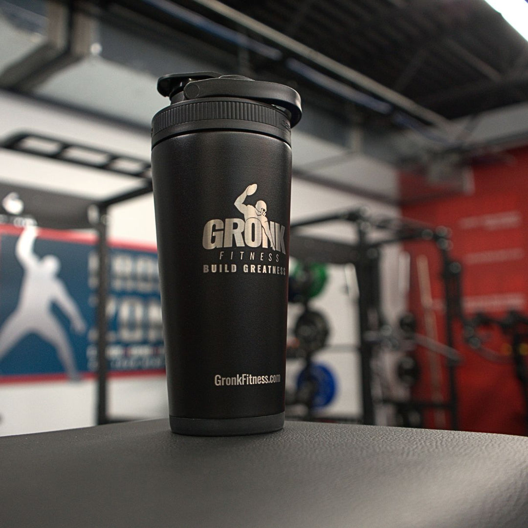 Gronk Fitness 20oz Black Ice Shaker Bottle - Leak Proof Protein Shaker Cup for Gym, Workouts & Post Exercise Recovery