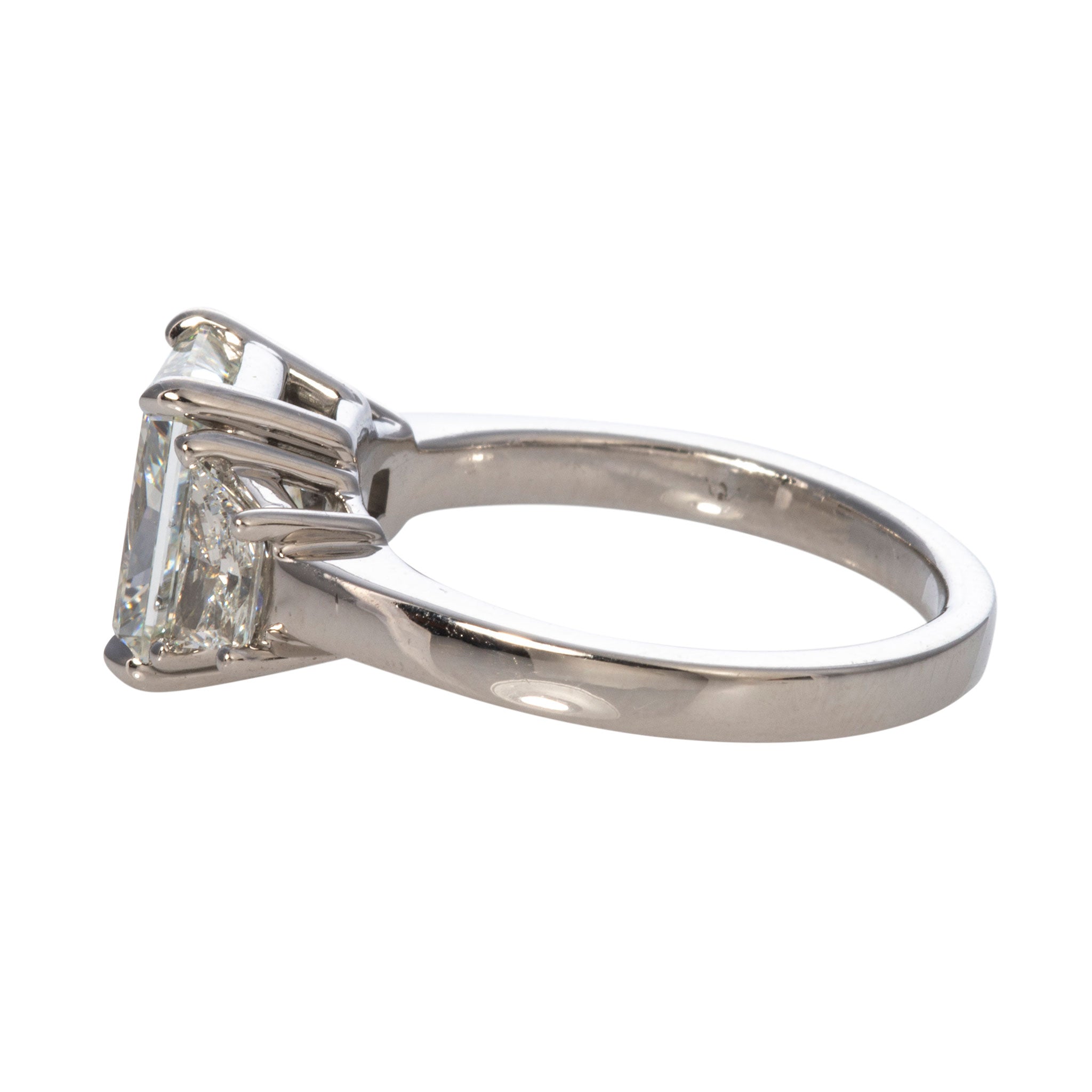 3ct Radiant Cut Diamond Center with .71ct Trapezoid Side Stones Platinum Three Stone Engagement Ring - Perfect for Proposals, Anniversaries & Special Occasions