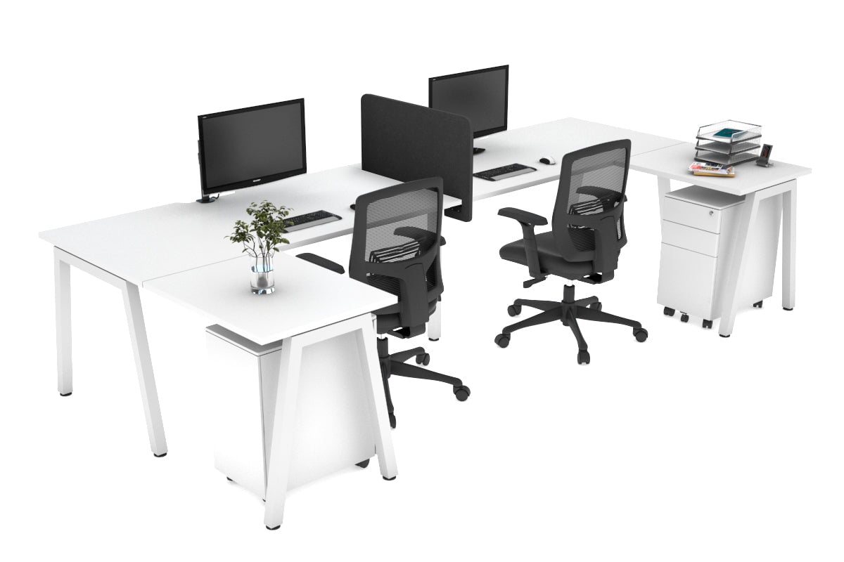 Quadro A Legs 2-Person Corner Workstation - U-Shaped White Frame Office Desk [1800L x 1800W with Cable Management] - Perfect for Collaborative Workspaces & Home Offices
