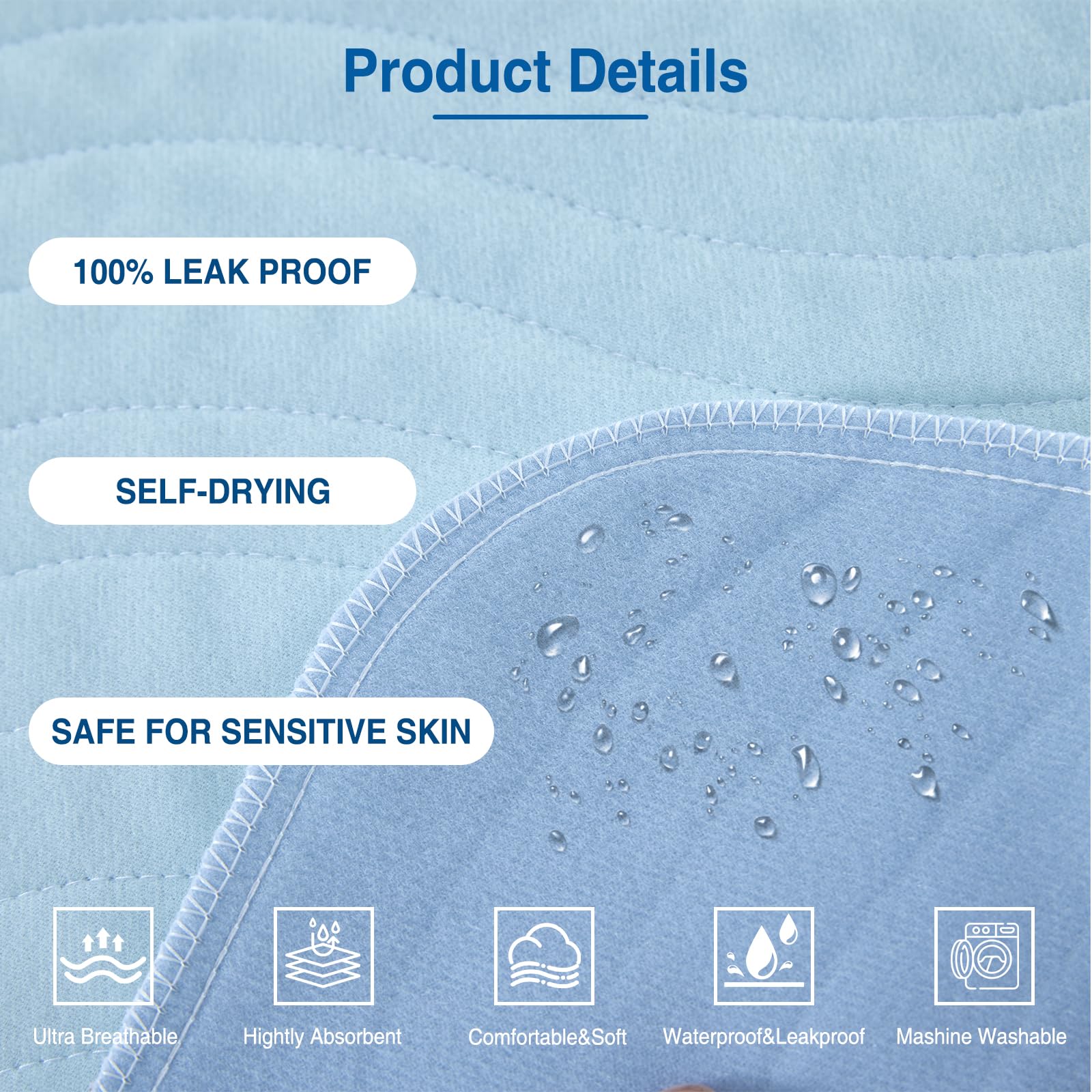 Washable Reusable Incontinence Pads - Heavy Absorbency Waterproof Underpads for Adults, Elderly, Kids & Pets - Bed, Couch, Sofa & Furniture Protector (34x36 Inch, Pack of 4) - Ideal for Home Care, Hospital Use & Travel