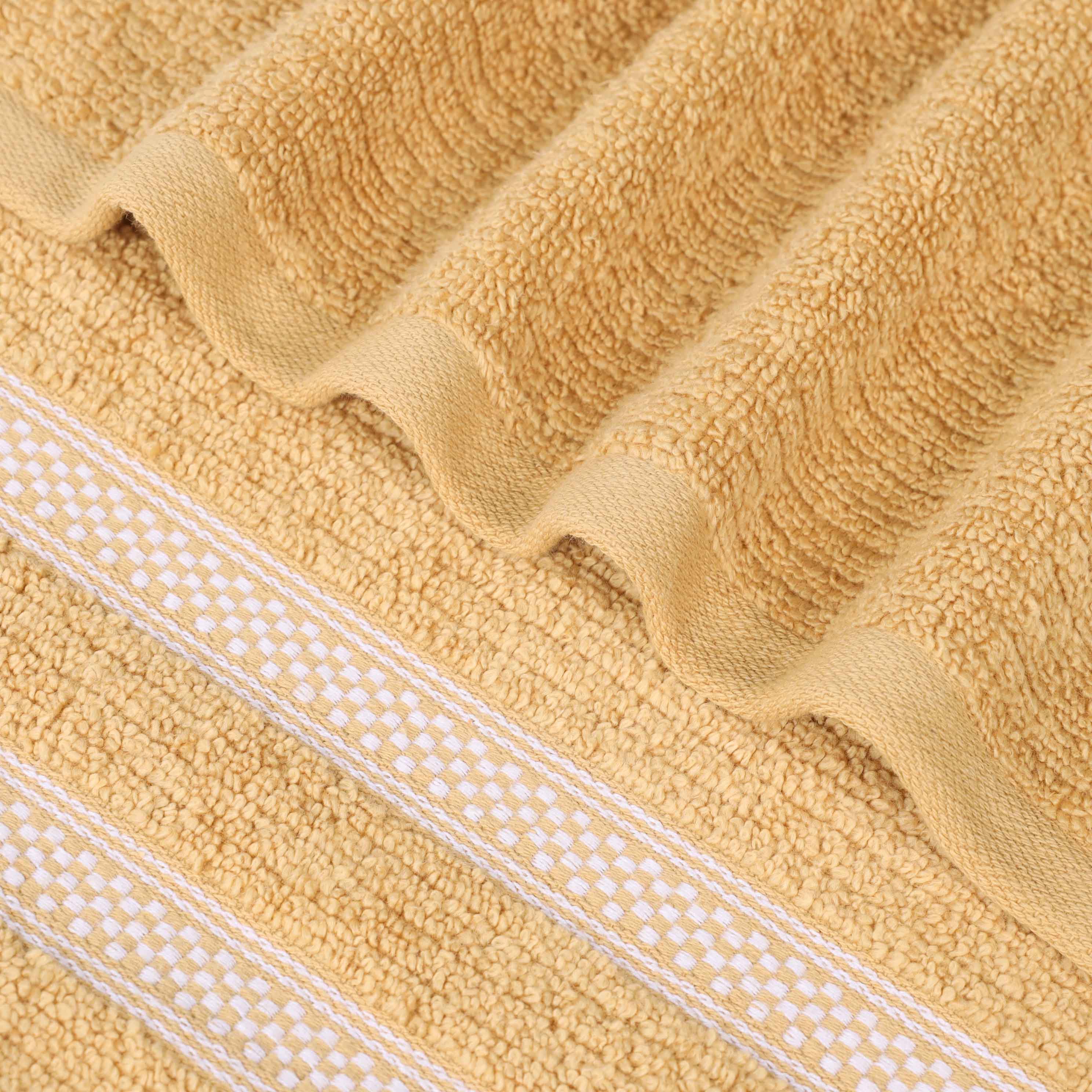 Premium Zero Twist Cotton Ribbed Geometric Border Plush 3-Piece Bath Towel Set - Ultra Soft & Absorbent for Spa, Bathroom & Luxury Home Use