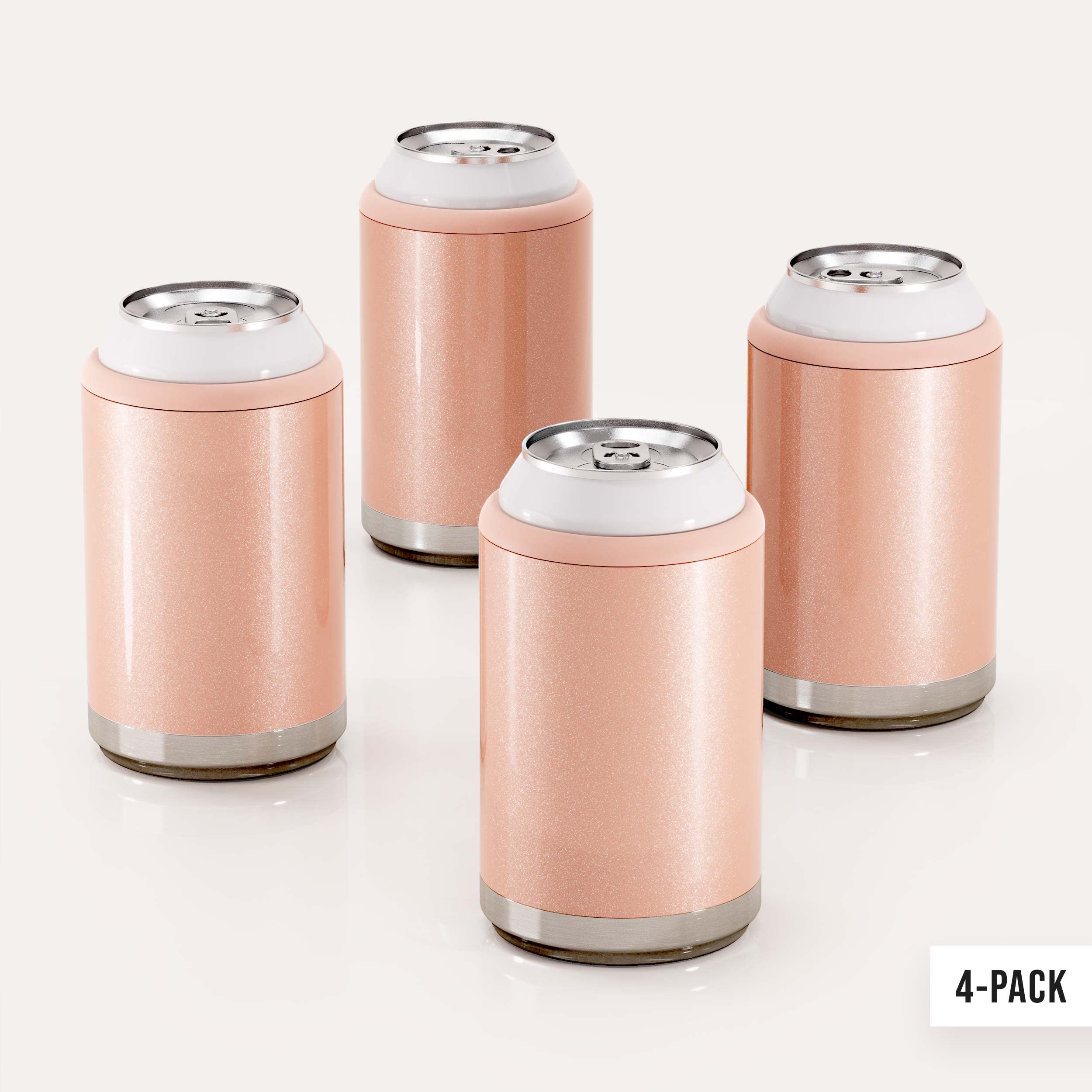 Maars Standard 12oz Stainless Steel Can Cooler for Beer & Soda - Double Wall Vacuum Insulated Beverage Sleeve | 4 Pack (Blush Glitter) | Perfect for Parties, BBQs & Outdoor Events