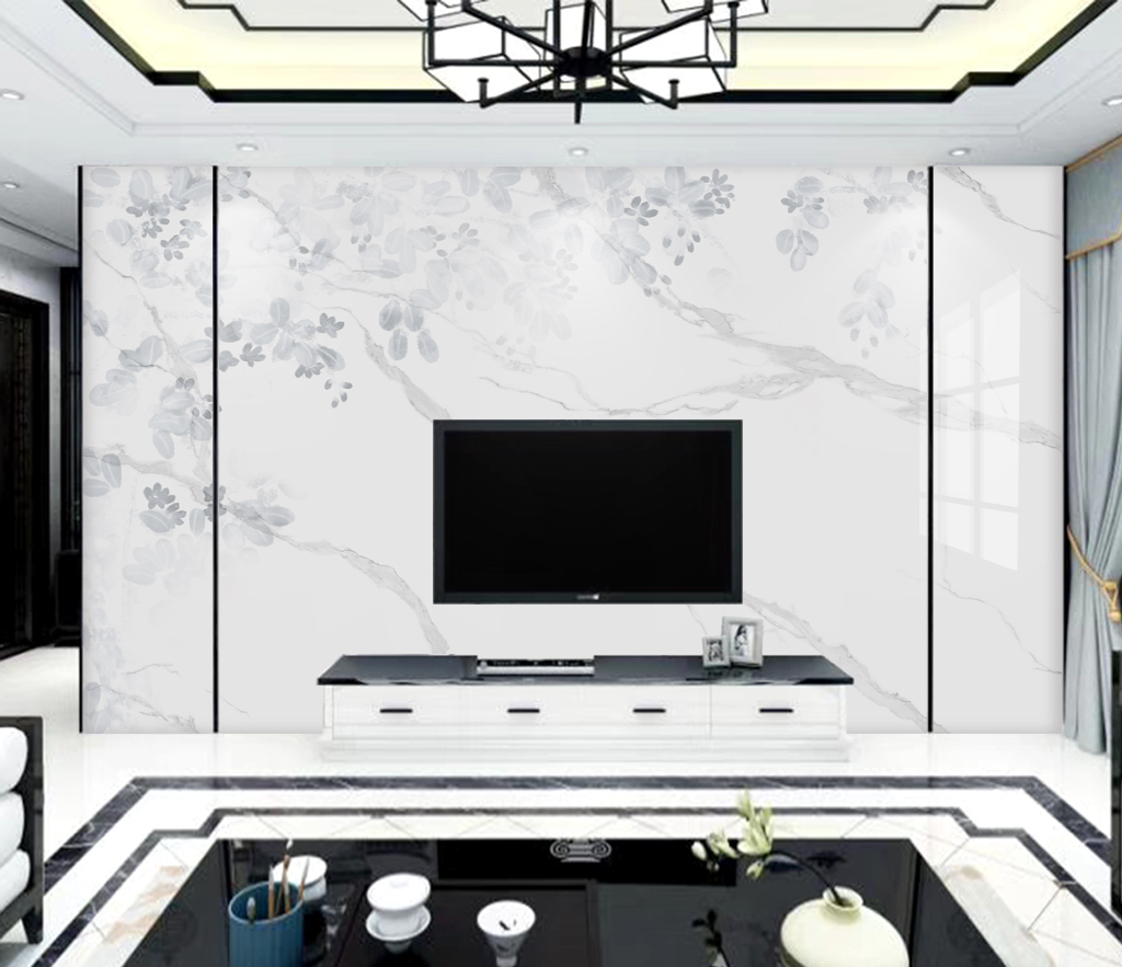 White Shade Stone Design Marble Wallpaper Murals - Peel and Stick Self-Adhesive Wallpaper for Living Room, Bedroom, Kitchen & Bathroom Decor