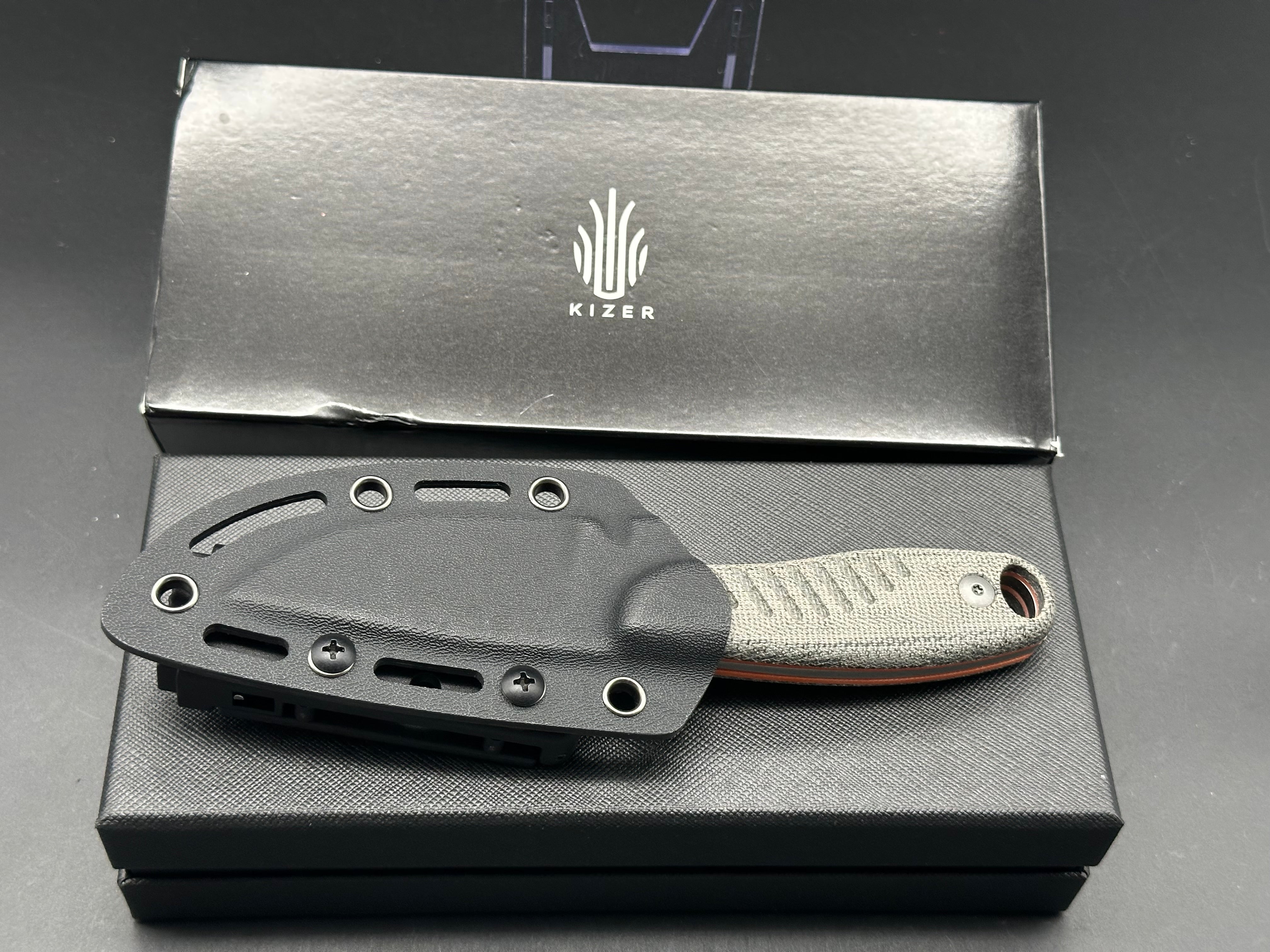 KIZER HARE Fixed Blade Knife - Black Micarta/G10 Handle, Nitro-V Steel Plain Edge - Hunting, Camping & Outdoor Survival Knife