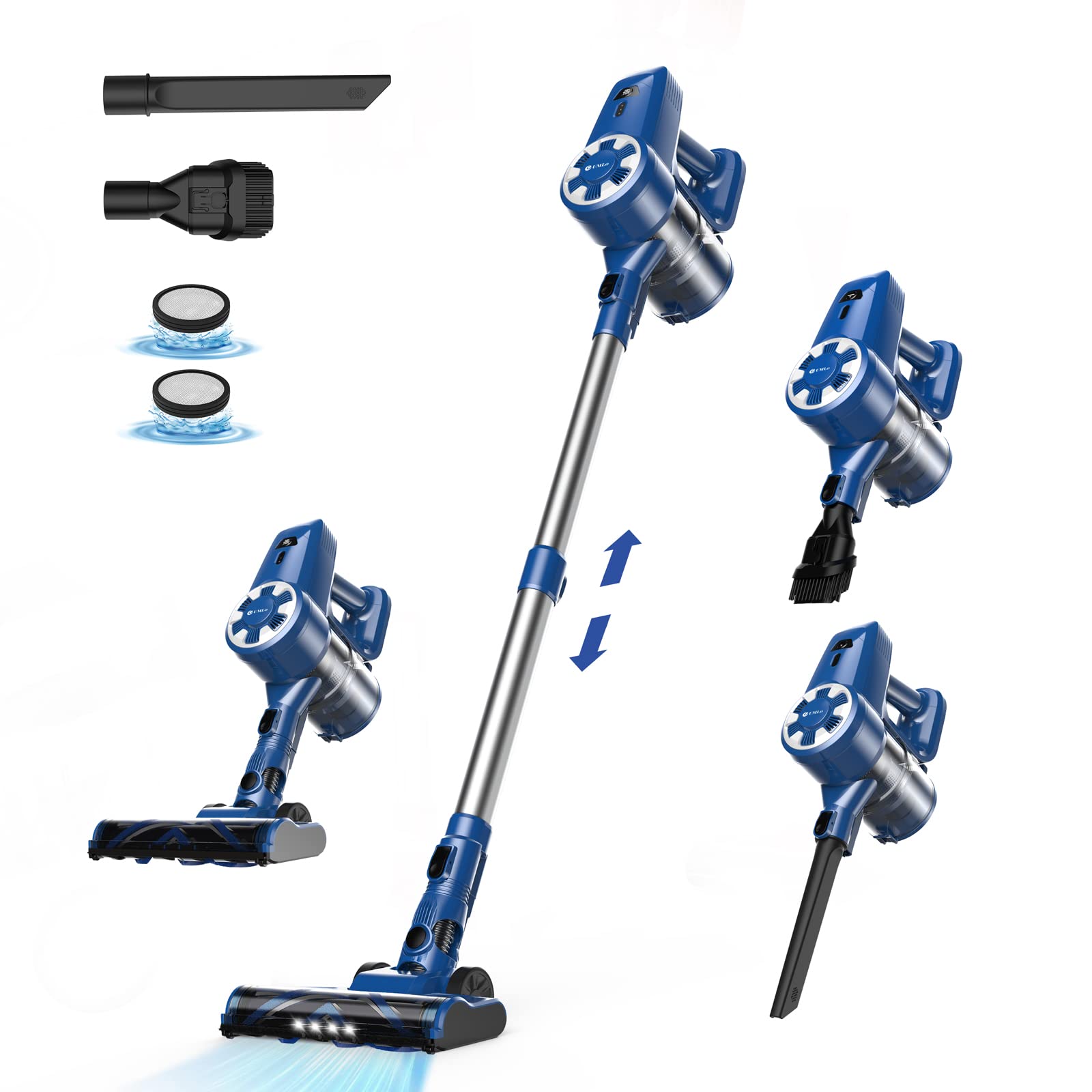 UMLo 6-in-1 Cordless Stick Vacuum Cleaner - 2200mAh Rechargeable, Ultra Lightweight, Powerful Suction for Pet Hair, Hardwood Floors & Carpets - 40 Min Runtime - Ideal for Home, Car, Office Cleaning (Model N3S)
