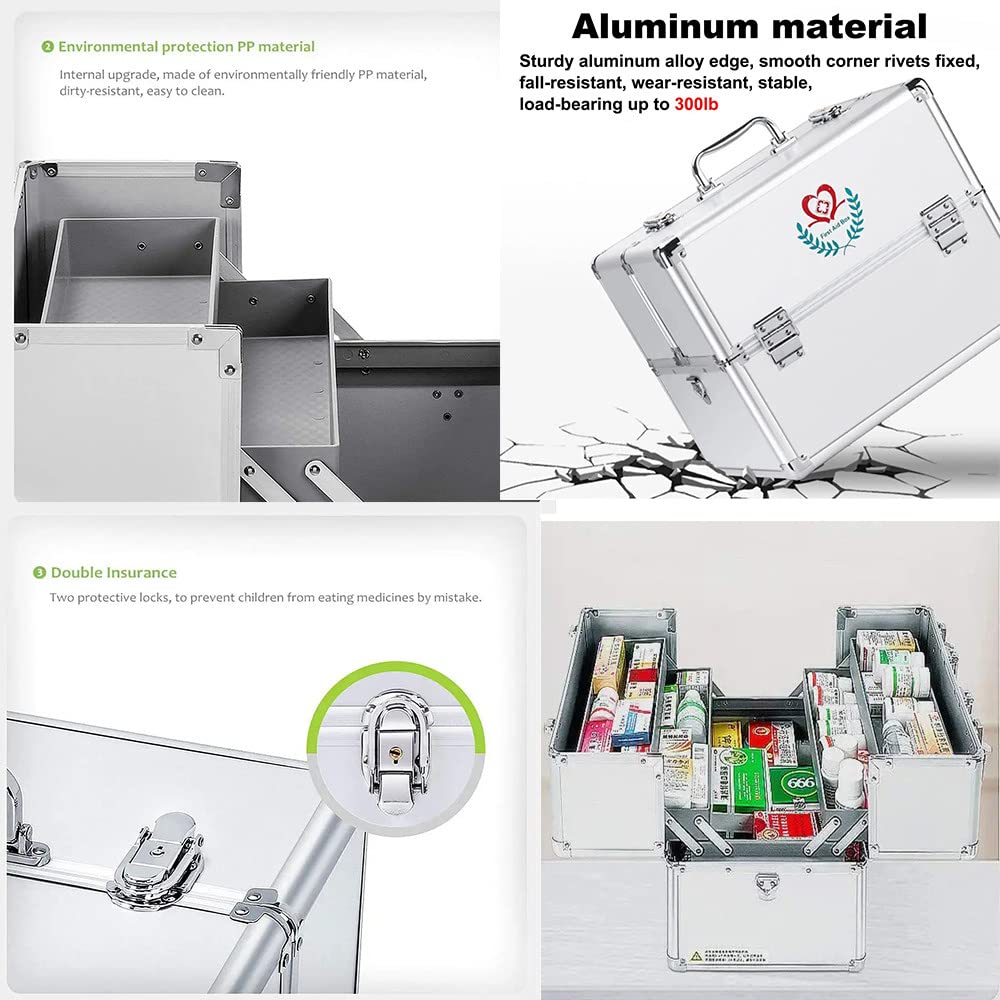 Secure Lock Box for Medication & First Aid Supplies - Aluminum Medical Storage Organizer with Key Lock - Ideal for Emergency Medicine, Home Safety & Travel Use