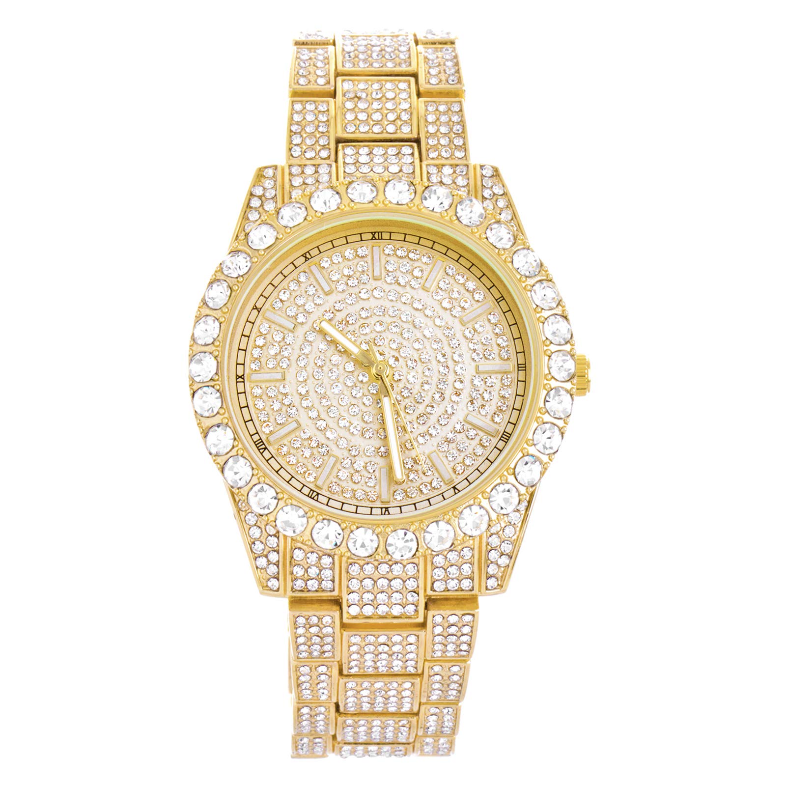 Luxury Men's Hip Hop Gold Plated CZ Iced Out Watch - WM 9034 G - Stylish Bling Bling Metal Band for Parties & Special Occasions