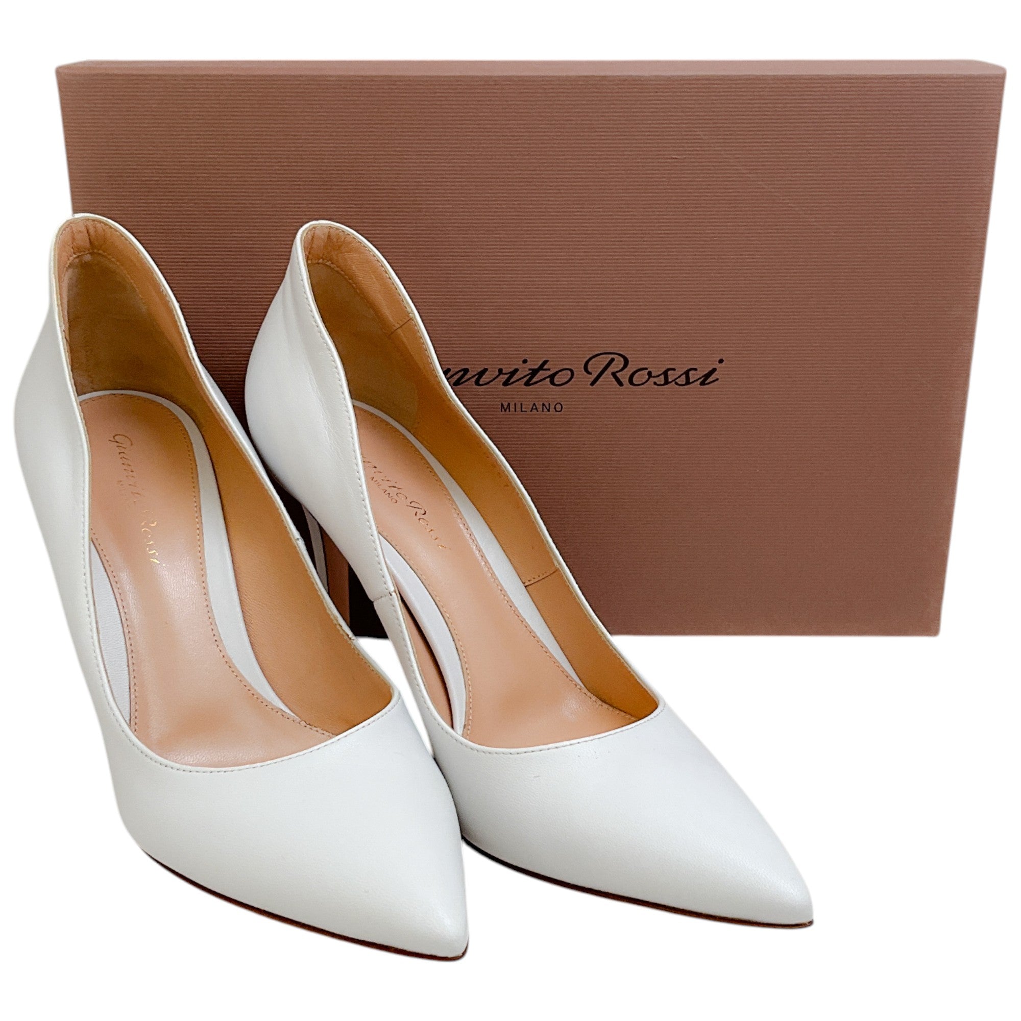 Gianvito Rossi Women's White Leather Ellipsis 85mm Pumps - Elegant High Heels for Office, Party & Special Occasions