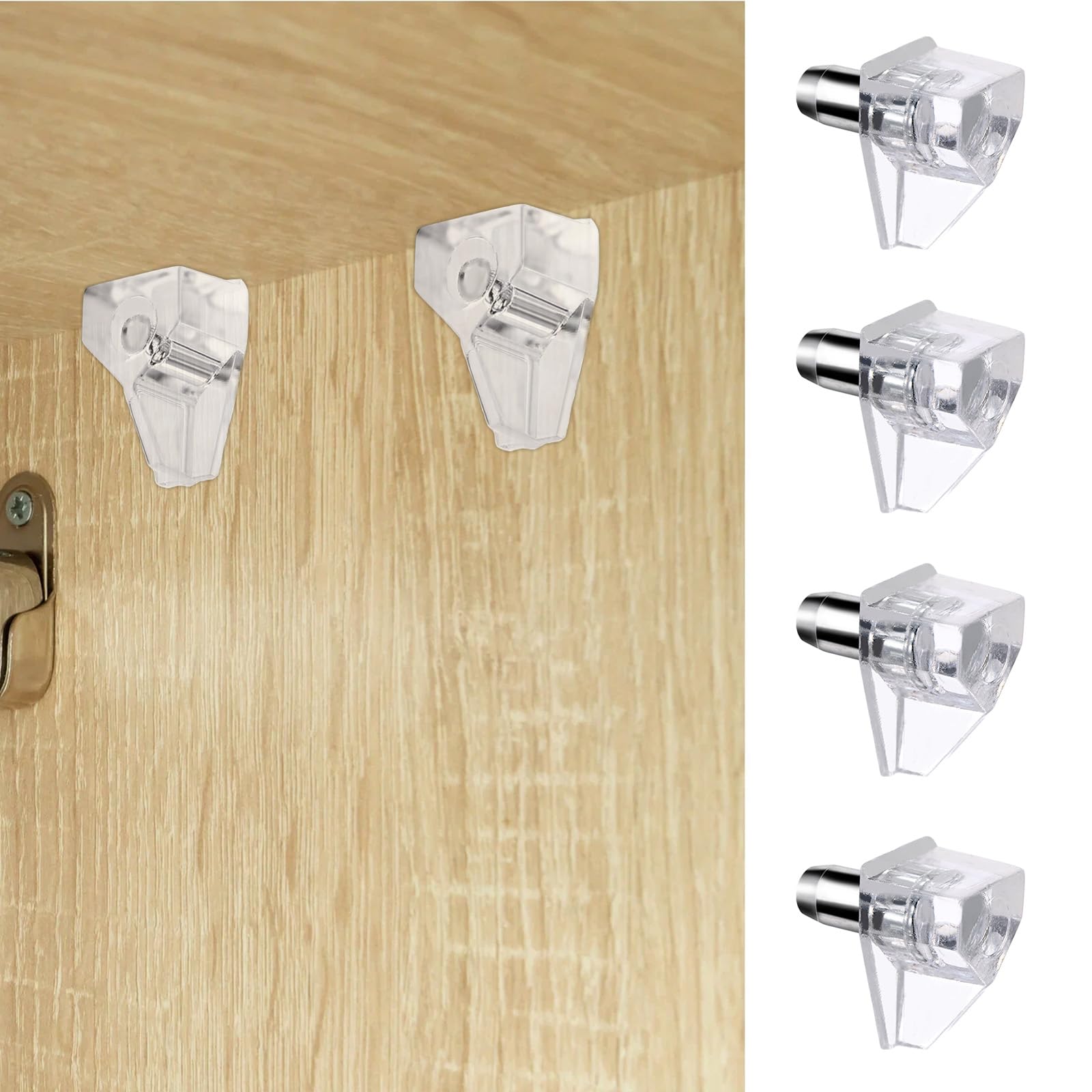 20pcs 3/16 Inch Clear Plastic Shelf Support Pegs - 5mm Shelf Pins for Wood Shelving, Kitchen Cabinets & Furniture - Heavy Duty Shelf Bracket Nails for DIY Home Organization & Storage Solutions