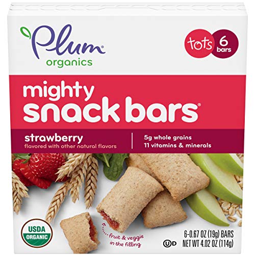 Plum Organics Organic Mighty Snack Bars for Toddlers & Kids - Strawberry Flavor, 0.67oz (Pack of 48) | Healthy On-the-Go Snacks for School, Travel & Playtime