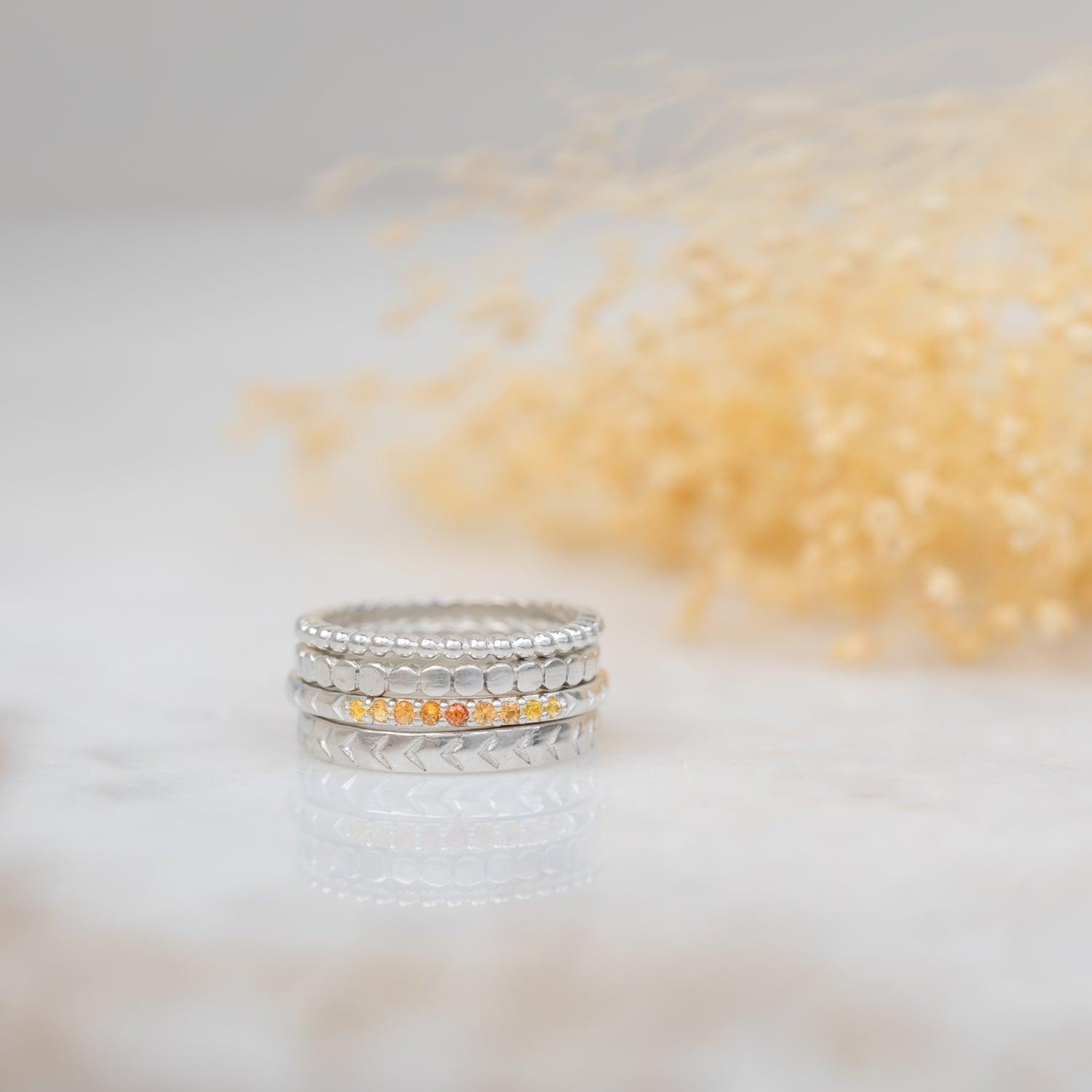 Orange Ombre Sapphire Silver Band Ring for Women - Elegant Gemstone Jewelry for Engagement, Wedding & Everyday Wear