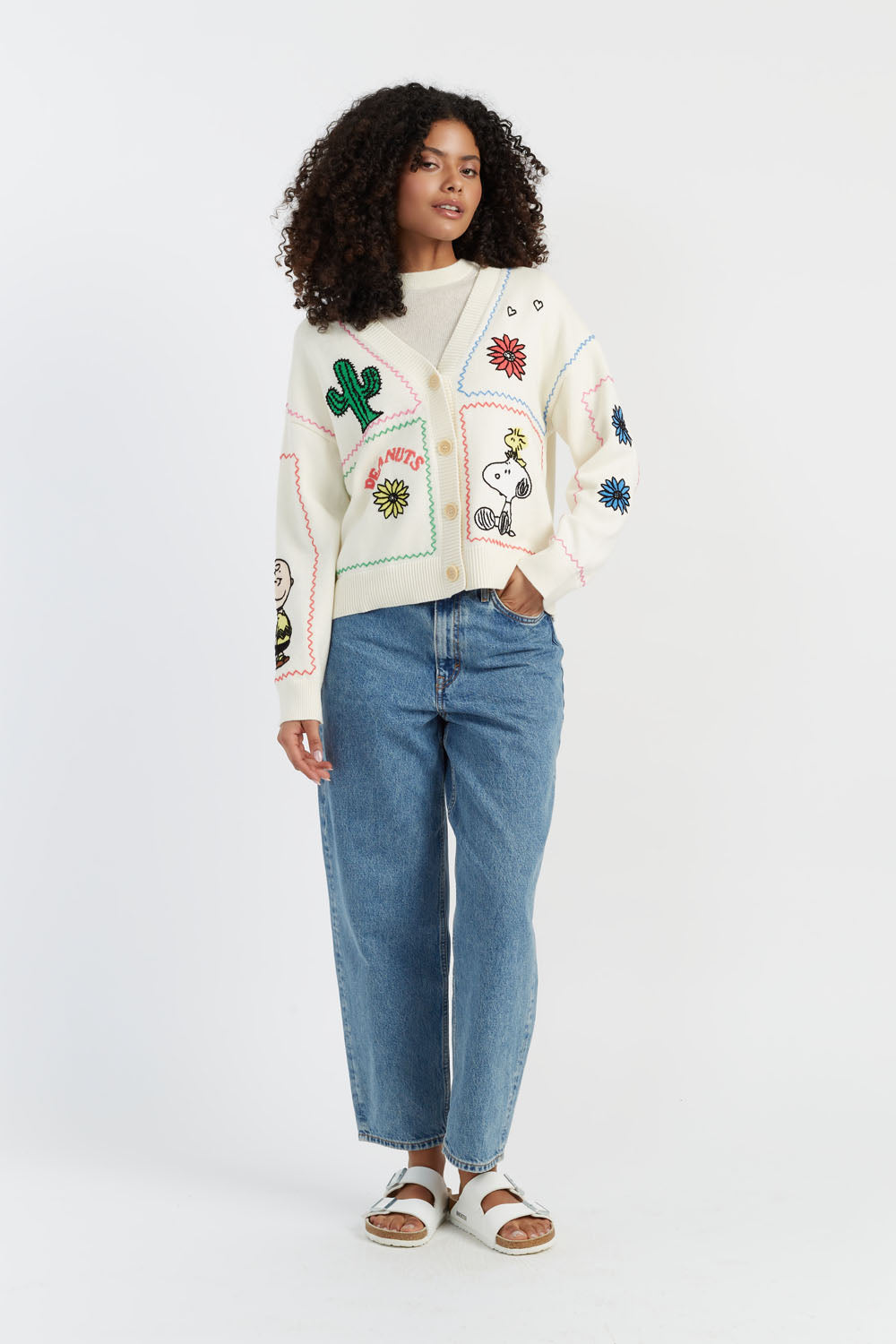 Soft Cream Cotton Peanuts Vacation Cardigan Sweater - Cozy Loungewear for Women & Men - Perfect for Travel, Relaxing at Home, and Casual Outings