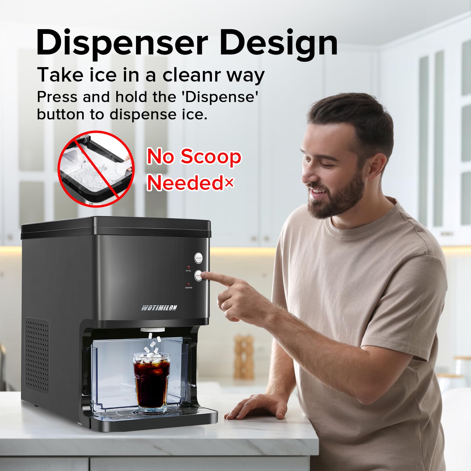 Portable Countertop Nugget Ice Maker - 34Lbs/24H Pebble Ice Machine with Self-Cleaning Function, Makes Soft Chewable Pellet Ice in 6 Minutes for Home, Kitchen, Office - Perfect for Cocktails, Sodas, and Beverage Dispensing (Ink Black)