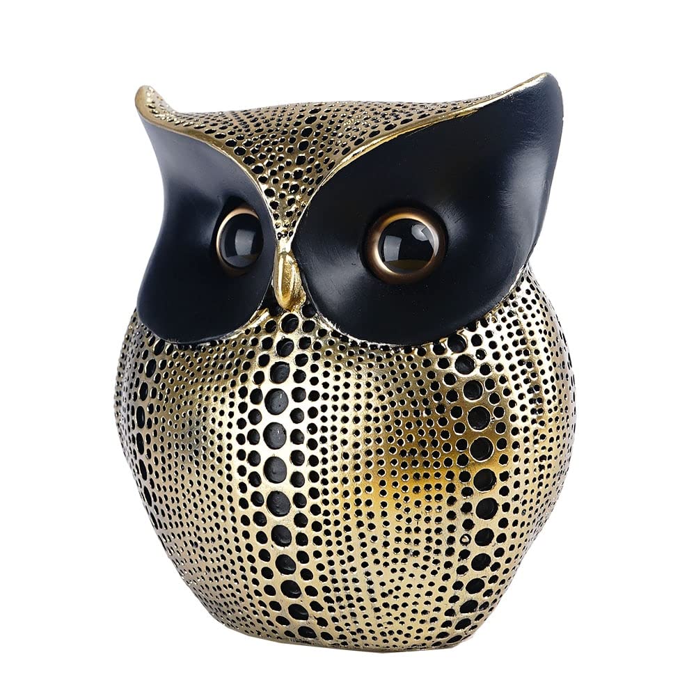 Owl Statue Sculpture - Black & White Resin Figurine for Home Decor, Interior Room Accessories | Perfect for Living Room, Office, or Garden Decoration | Type B