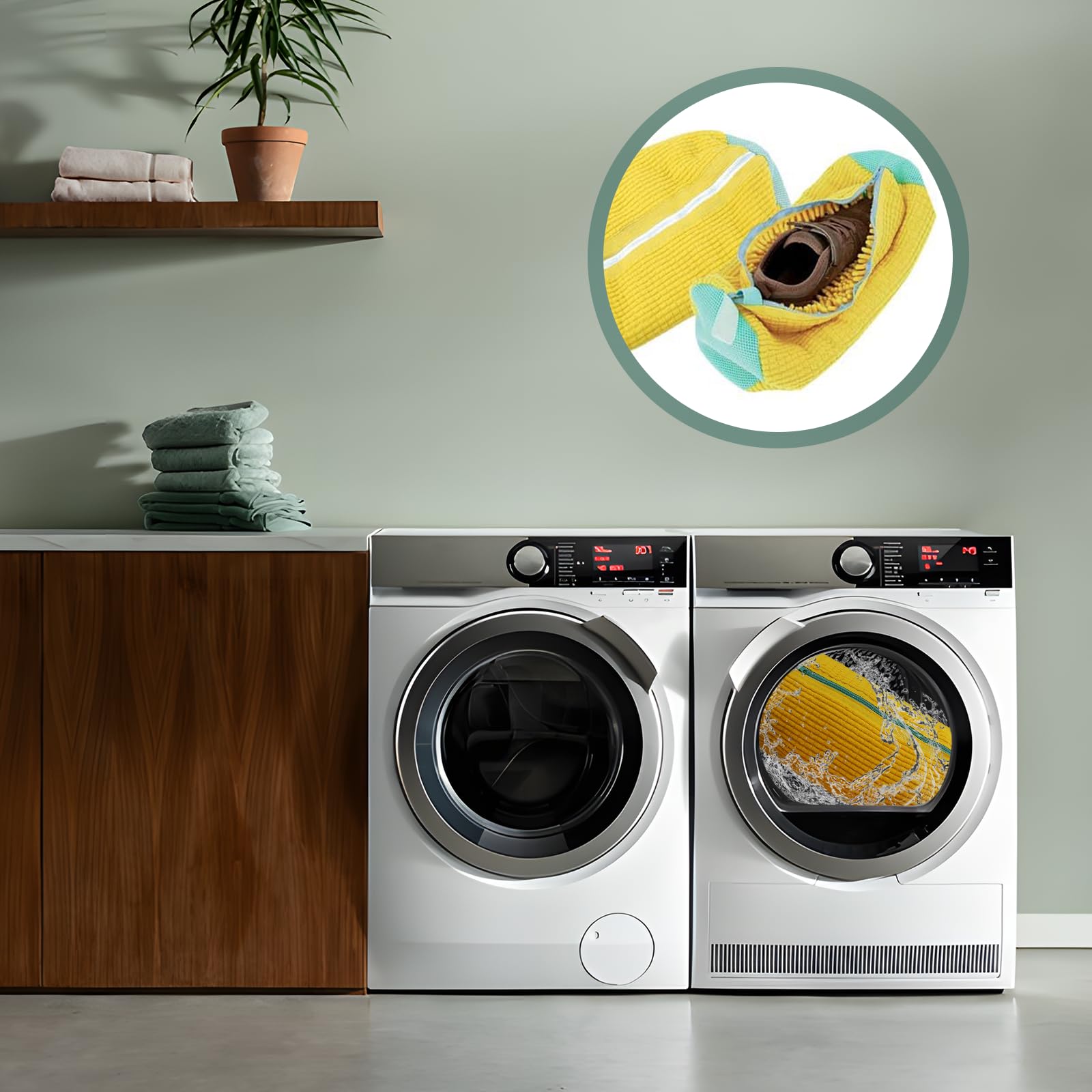 2Pcs Reusable Shoe Washing Machine Bags for Washer & Dryer - Durable Laundry Mesh Bags for Sneakers, Boots & All Shoe Sizes - Deep Cleaning & Protection (Yellow) - Perfect for Gym, Travel & Sports Shoes